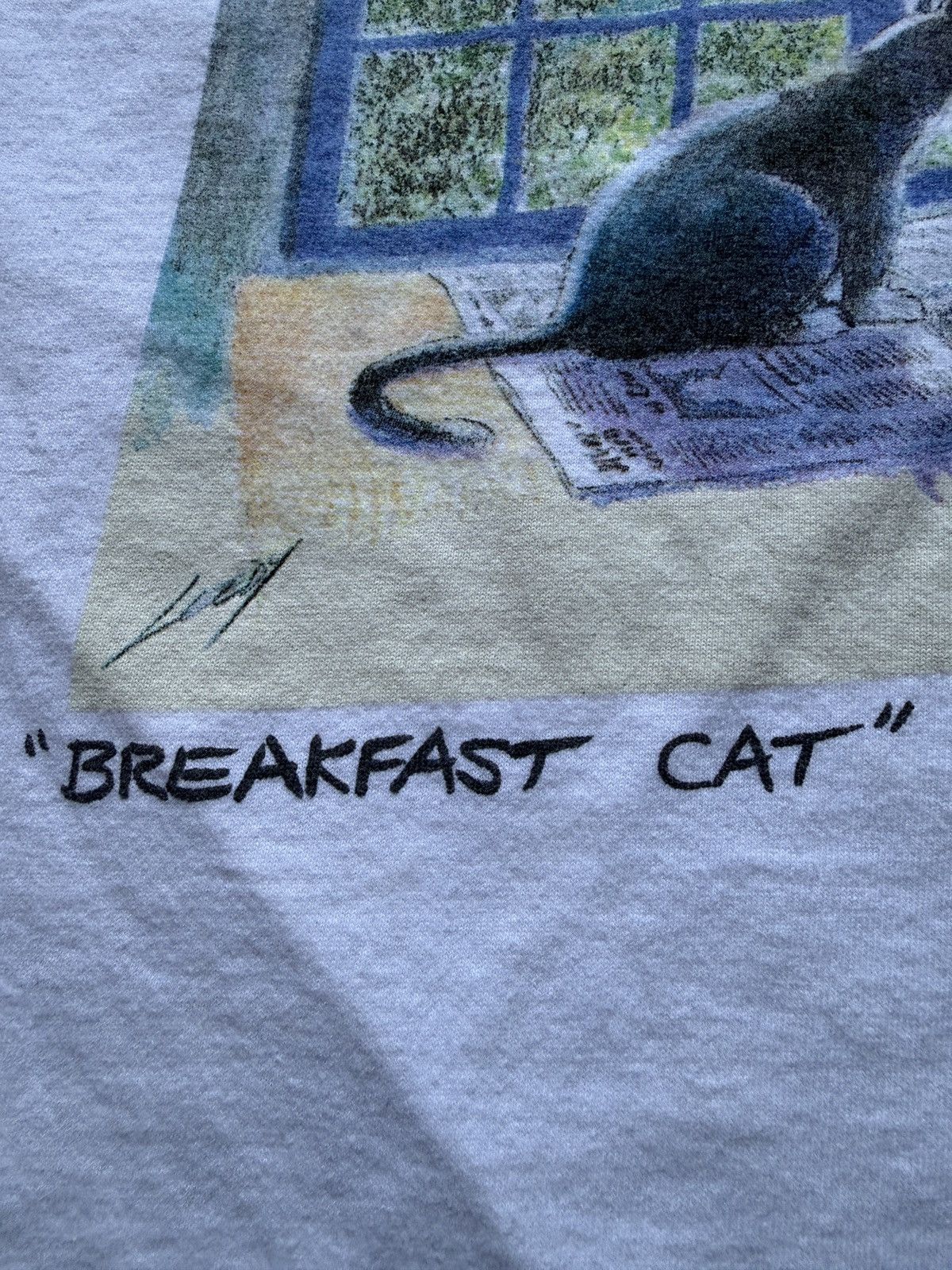 Vintage Vintage 90s Breakfast Cat Jeff Leedy Art Graphic Tee Size US L / EU 52-54 / 3 - 5 Thumbnail