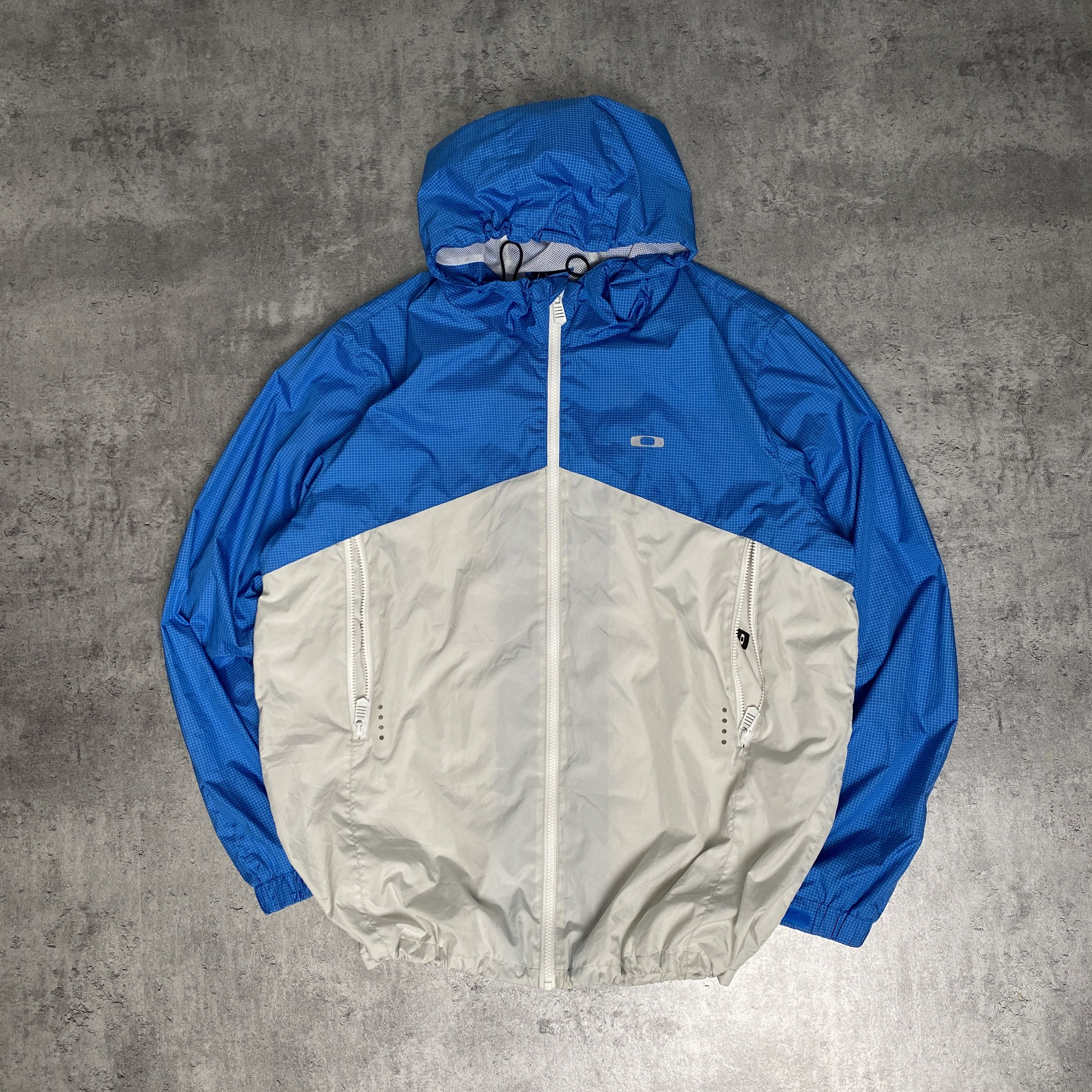 image of Oakley Blue White Windbreaker Jacket - in Blue/White, Men's (Size 2XL)