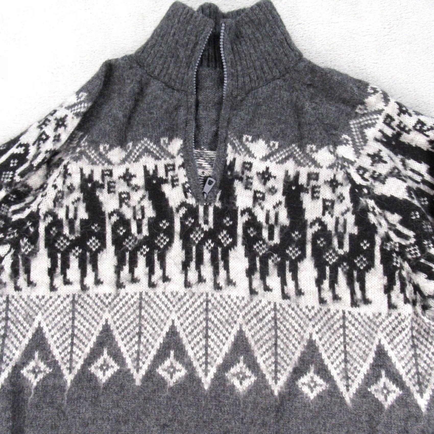 Vintage Wool Sweater Large Gray Animal Print Raglan 1/4 Zip Knit Pullover Mens Size US L / EU 52-54 / 3 - 3 Thumbnail