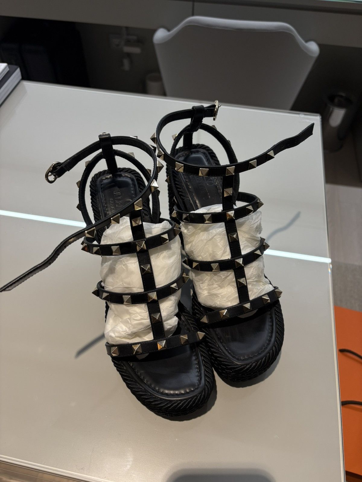 Valentino Valentino Rockstud Wedge Sandals with Calfskin Straps Size US 9 / IT 39 - 1 Thumbnail
