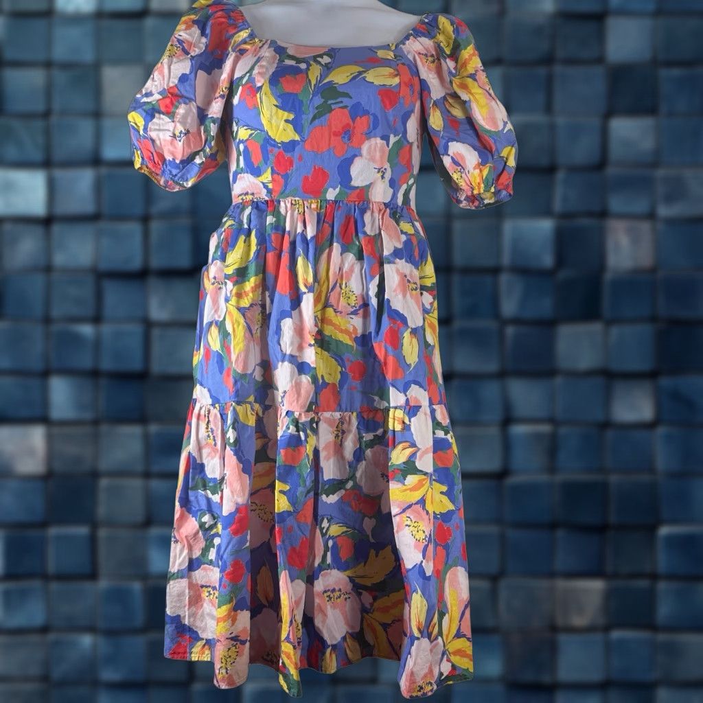 Vince Camuto Women's Summer Floral Dress Size Cotton Puff Sleeve