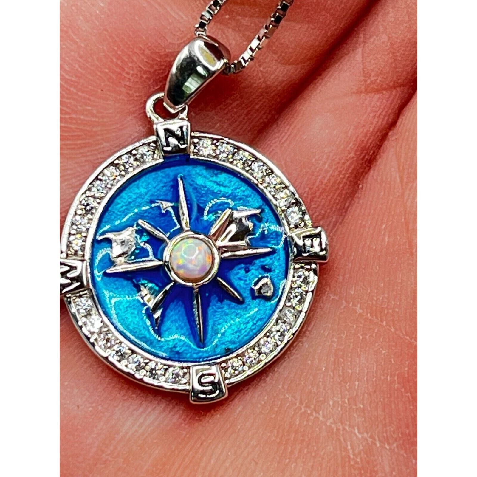 The Unbranded Brand Compass Pendant Necklace Silver Navy Travel Map Necklace 18" Size ONE SIZE - 1 Thumbnail
