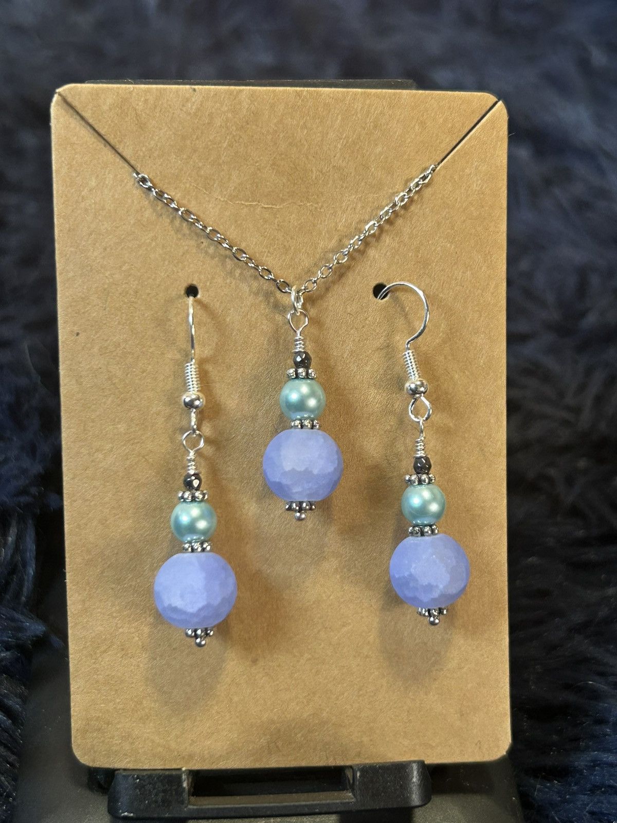 Handmade Handcrafted periwinkle crackle glass Czech glass pearl set Size ONE SIZE - 2 Thumbnail