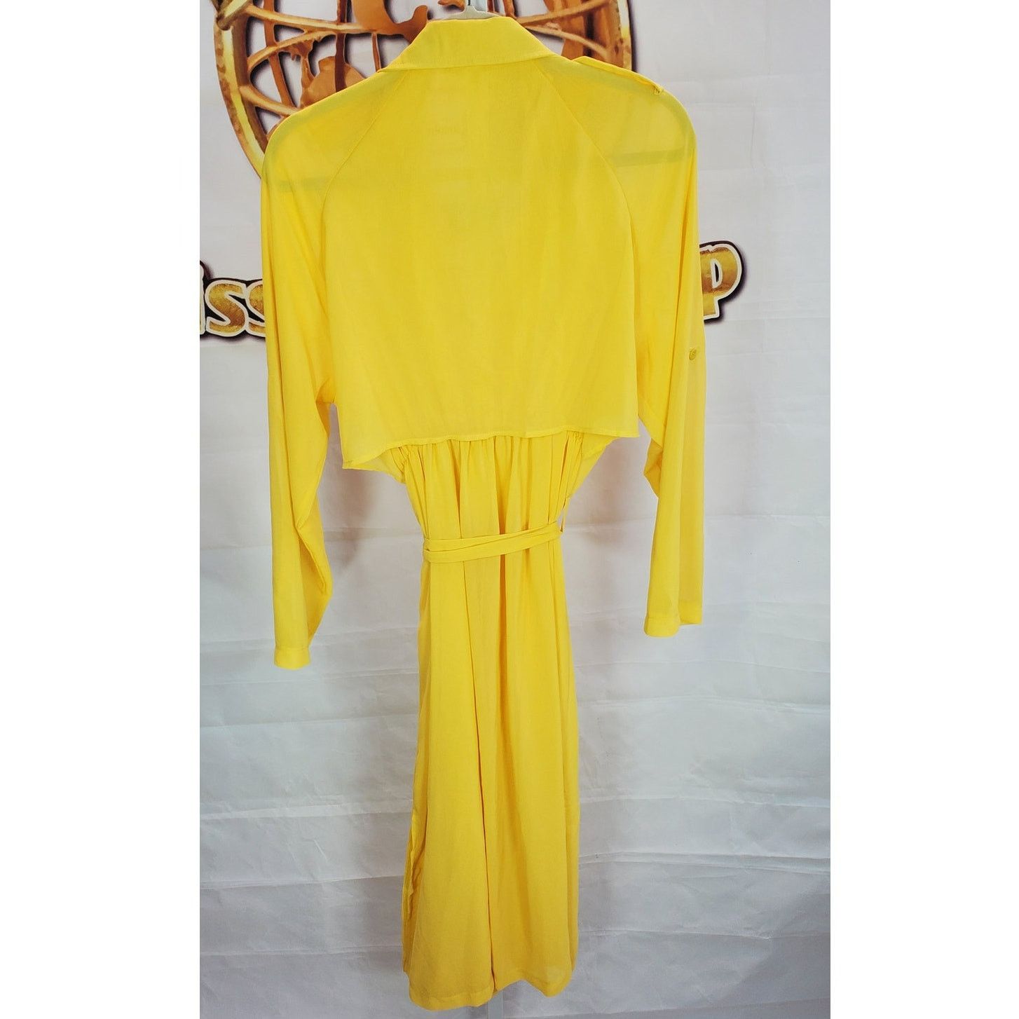 Other Yellow Sheer Belted Long Cover Up Jacket Large Size L / US 10 / IT 46 - 2 Thumbnail