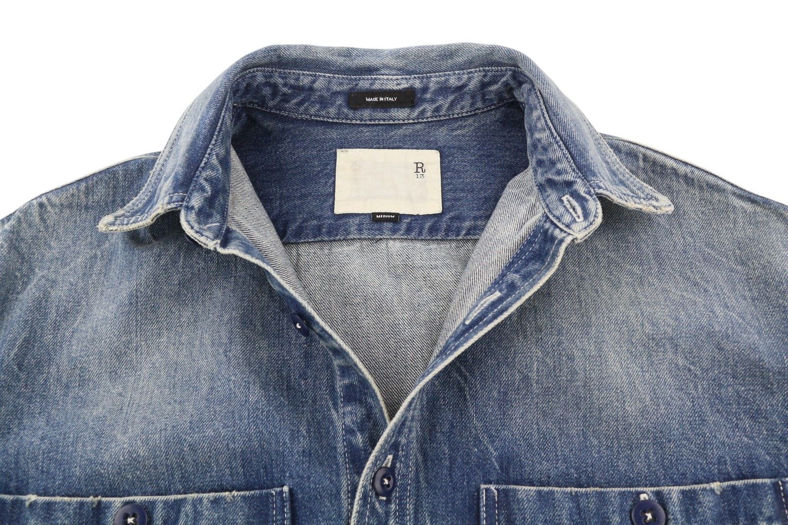 R13 USN LONG SLEEVE SHIRT M Kelly Button-Up Faded Washed 86170 Size M / US 6-8 / IT 42-44 - 4 Thumbnail