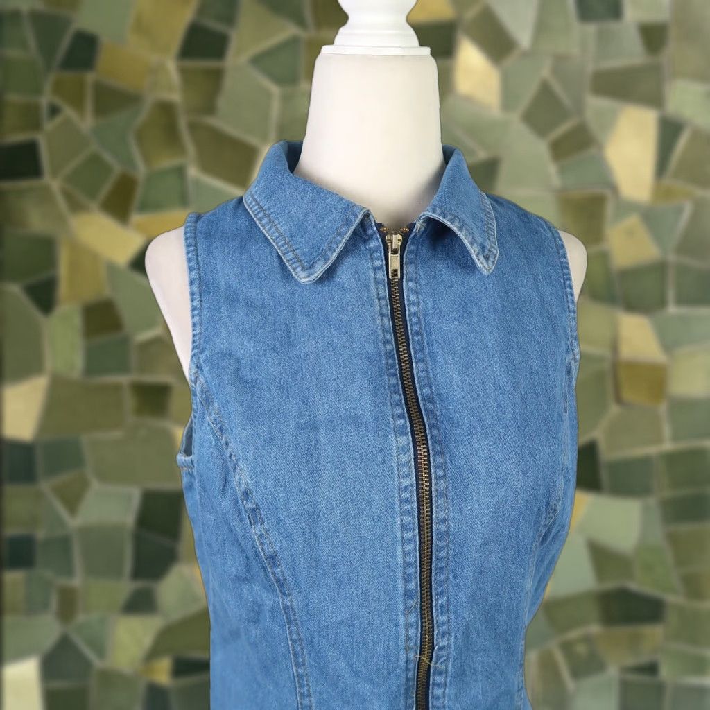 Vintage VINTAGE 90s PG Collections blue denim zip front mini jumper dress 10 Size L / US 10 / IT 46 - 1 Thumbnail