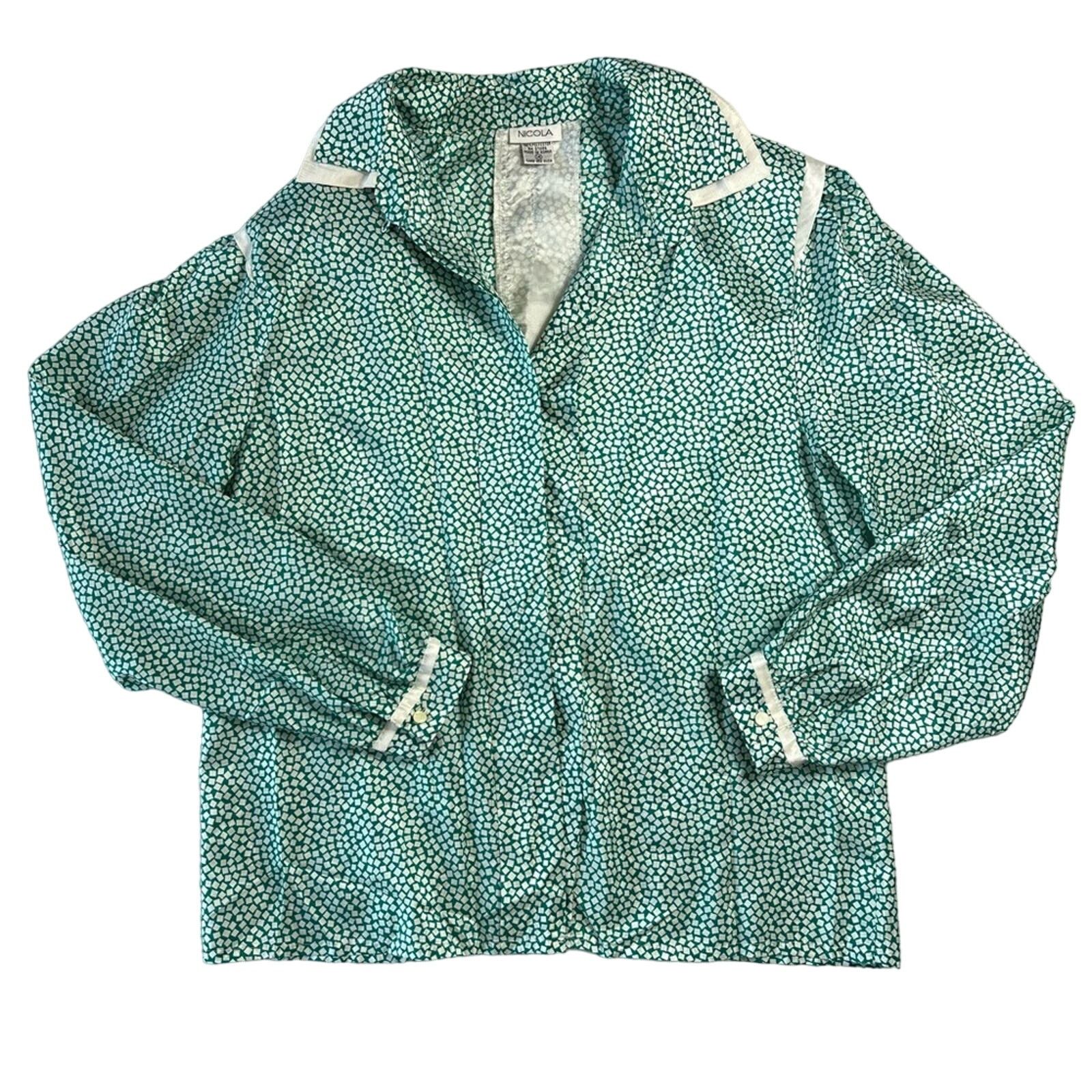 Other Nicola 80s Womens L 14 Green Button Up Long-Sleeve Vintage Size L / US 10 / IT 46 - 1 Thumbnail