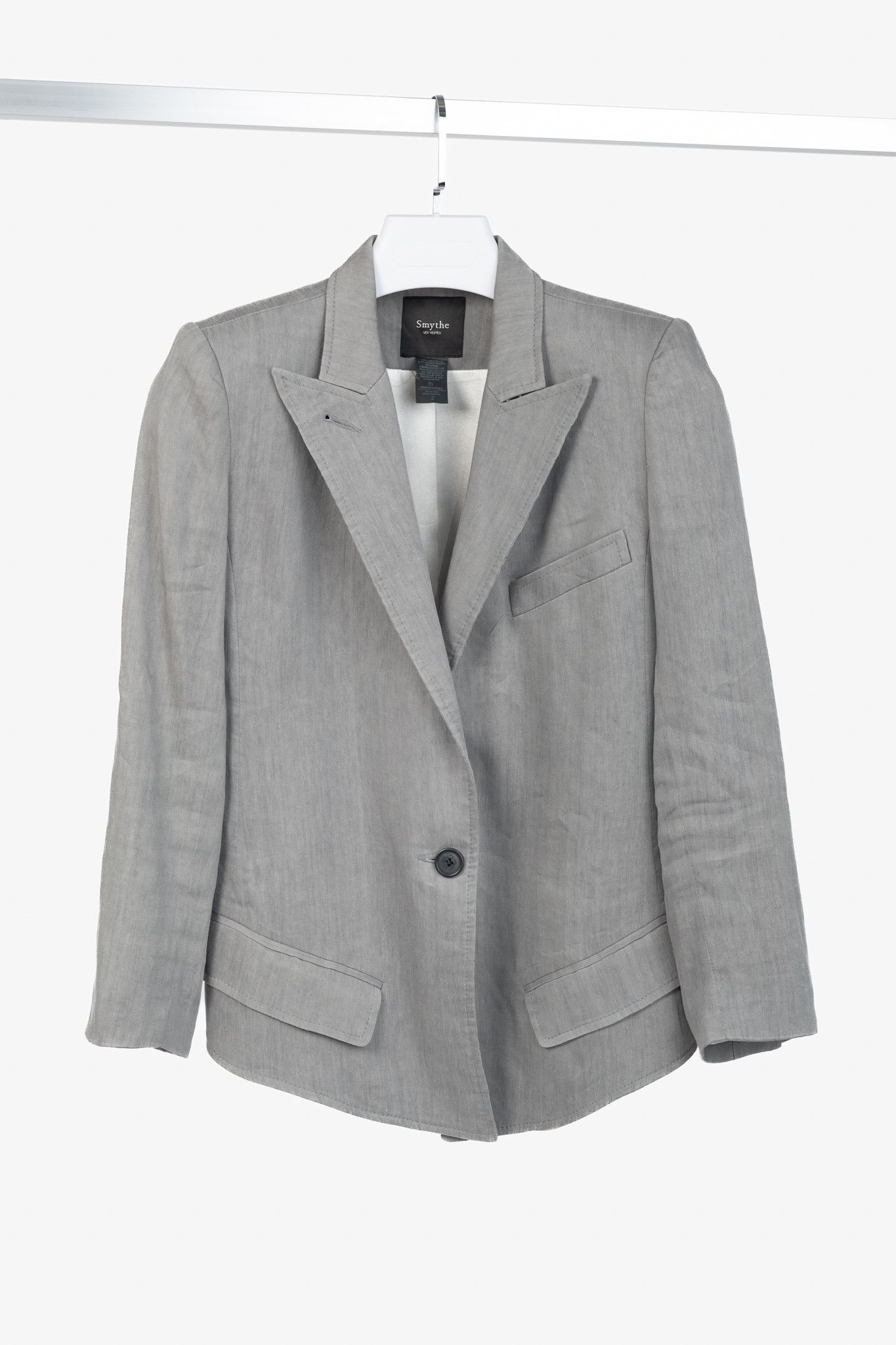SMYTHE Smythe Sharp Shoulder Grey Linen-Blend 3/4-Sleeve Blazer Size XS / US 0-2 / IT 36-38 - 1 Thumbnail