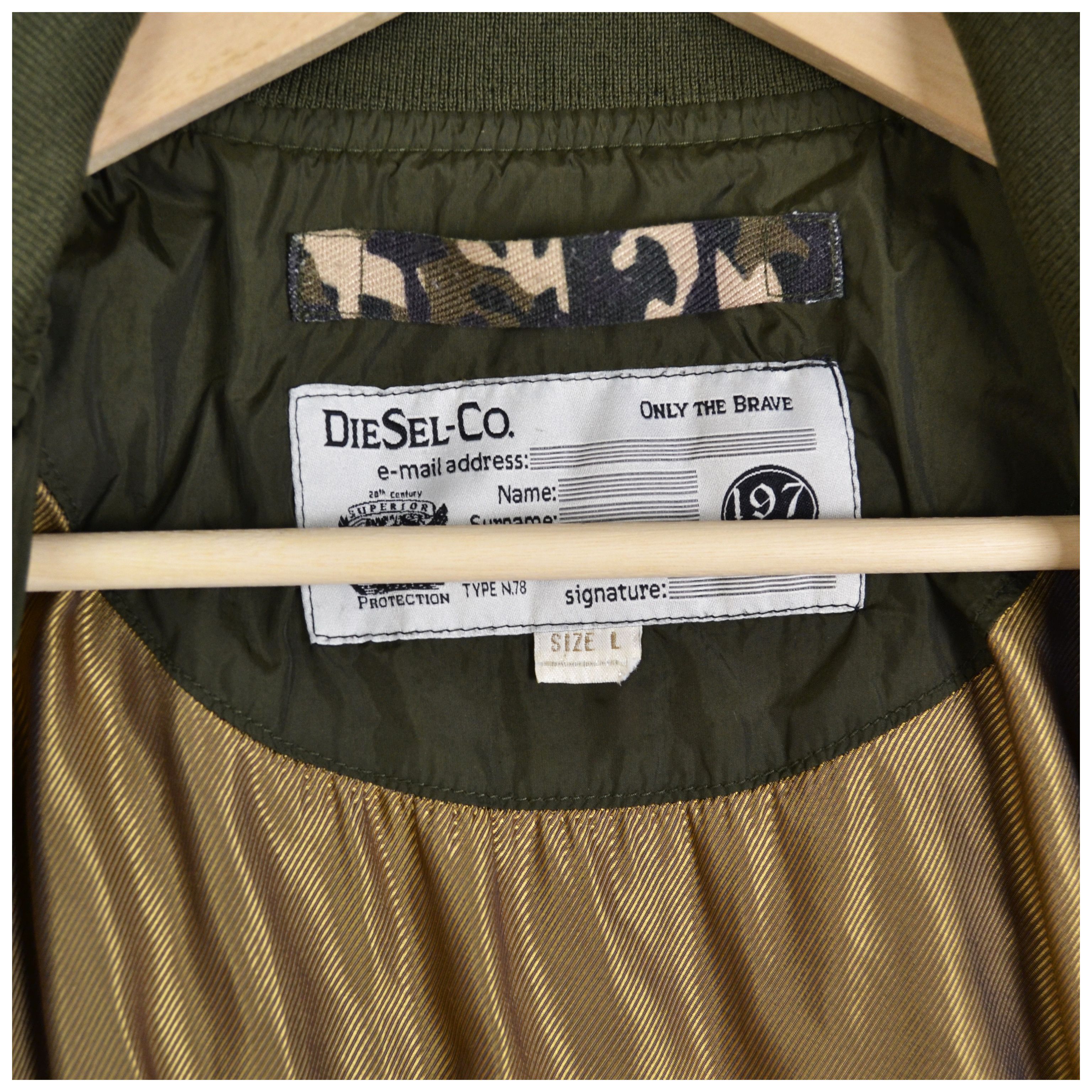 Diesel × Vintage Diesel Co Quilted Bomber Jacket Military Khaki Sz M/L Size US L / EU 52-54 / 3 - 13 Thumbnail