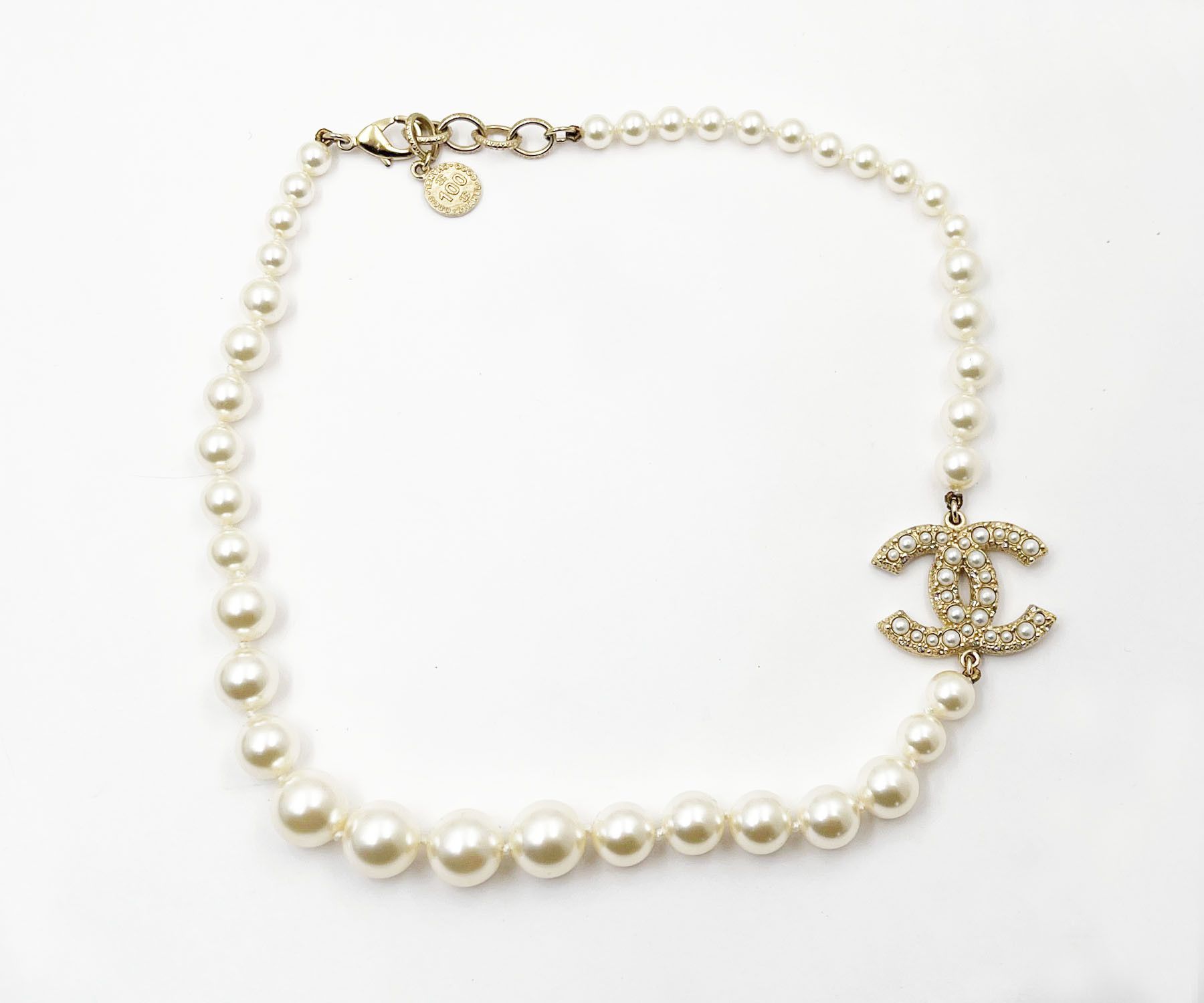 image of Chanel Gold Cc Pearl Short Pearl Necklace, Women's