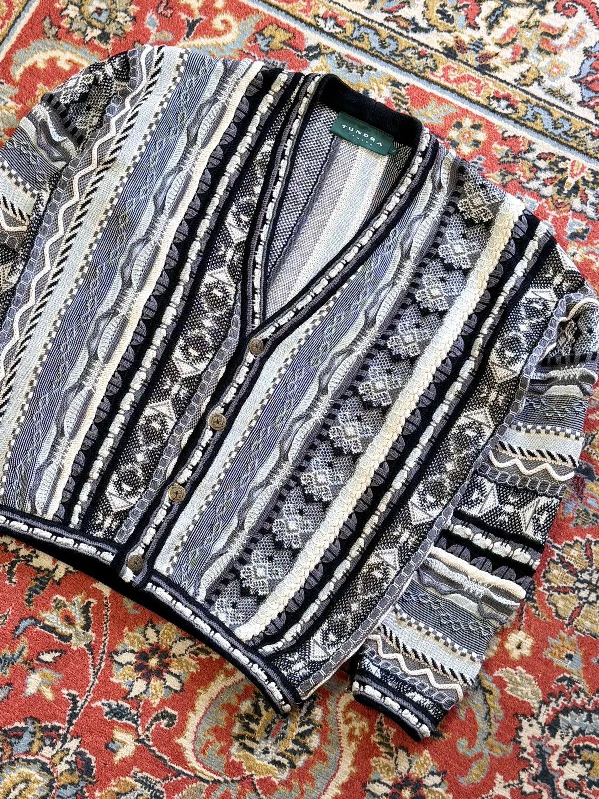 Tundra Canada × Vintage 90s Vintage Tundra 3D Knit Coogi Style Cardigan Size US XL / EU 56 / 4 - 9 Thumbnail