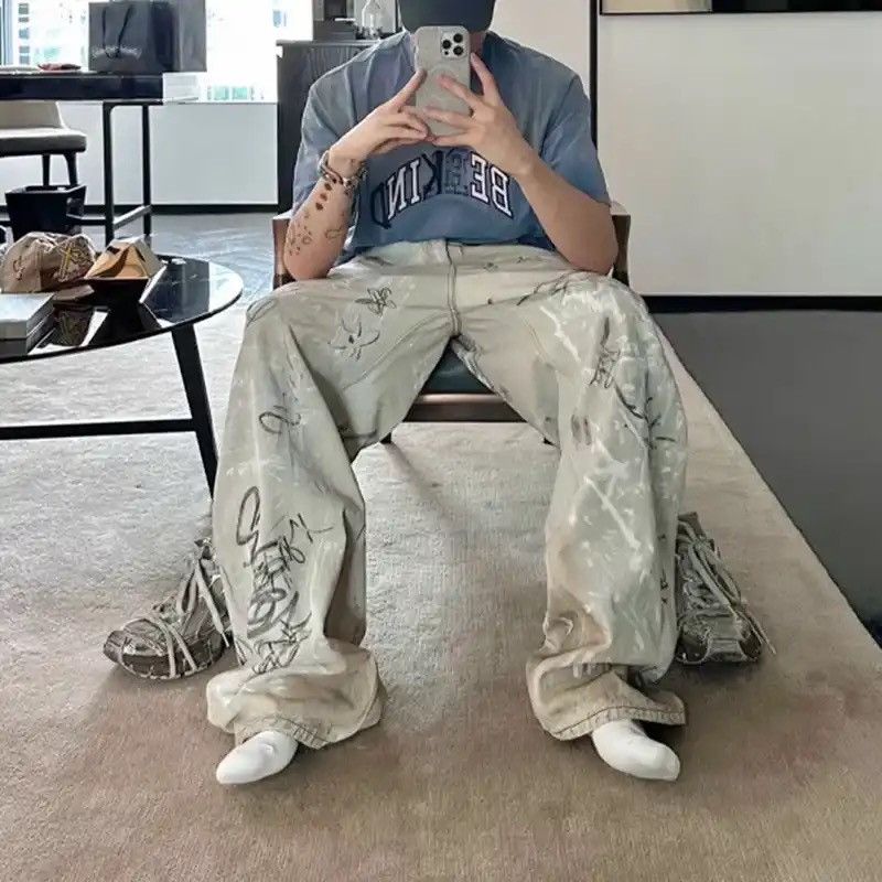 Japanese Brand × Vintage Hand-painted Graffiti Washed Baggy Jeans Size 29" - 3 Thumbnail