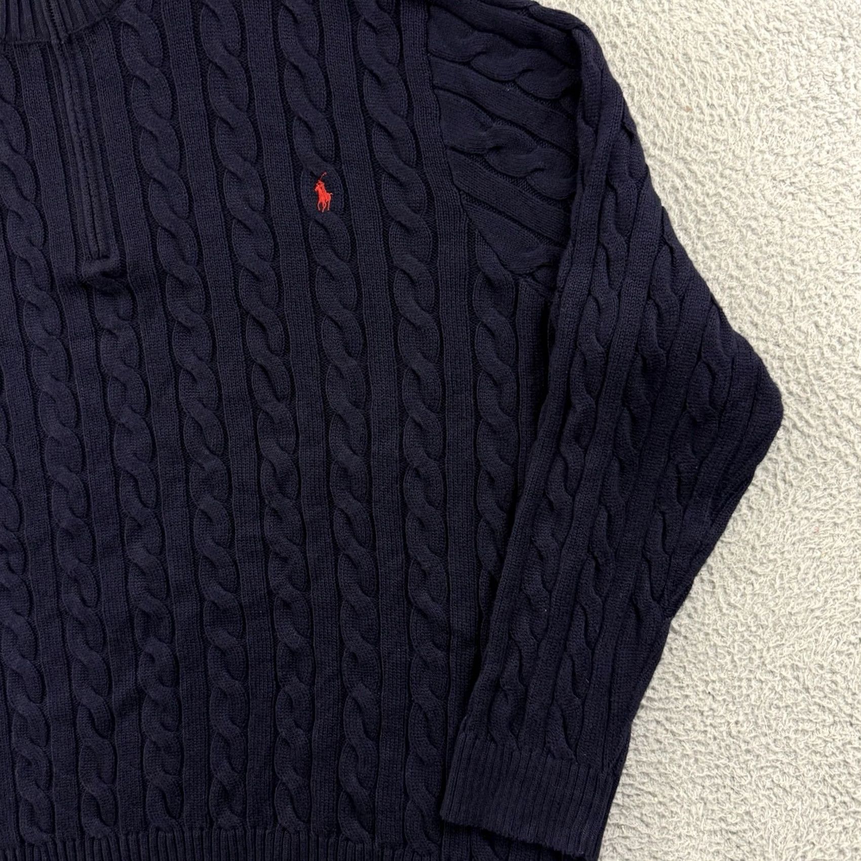 Ralph Lauren VINTAGE Polo Ralph Lauren Sweater Mens 4XLT Cable Knit Quarter Zip Navy Blue Preppy Size US XXL / EU 58 / 5 - 5 Thumbnail