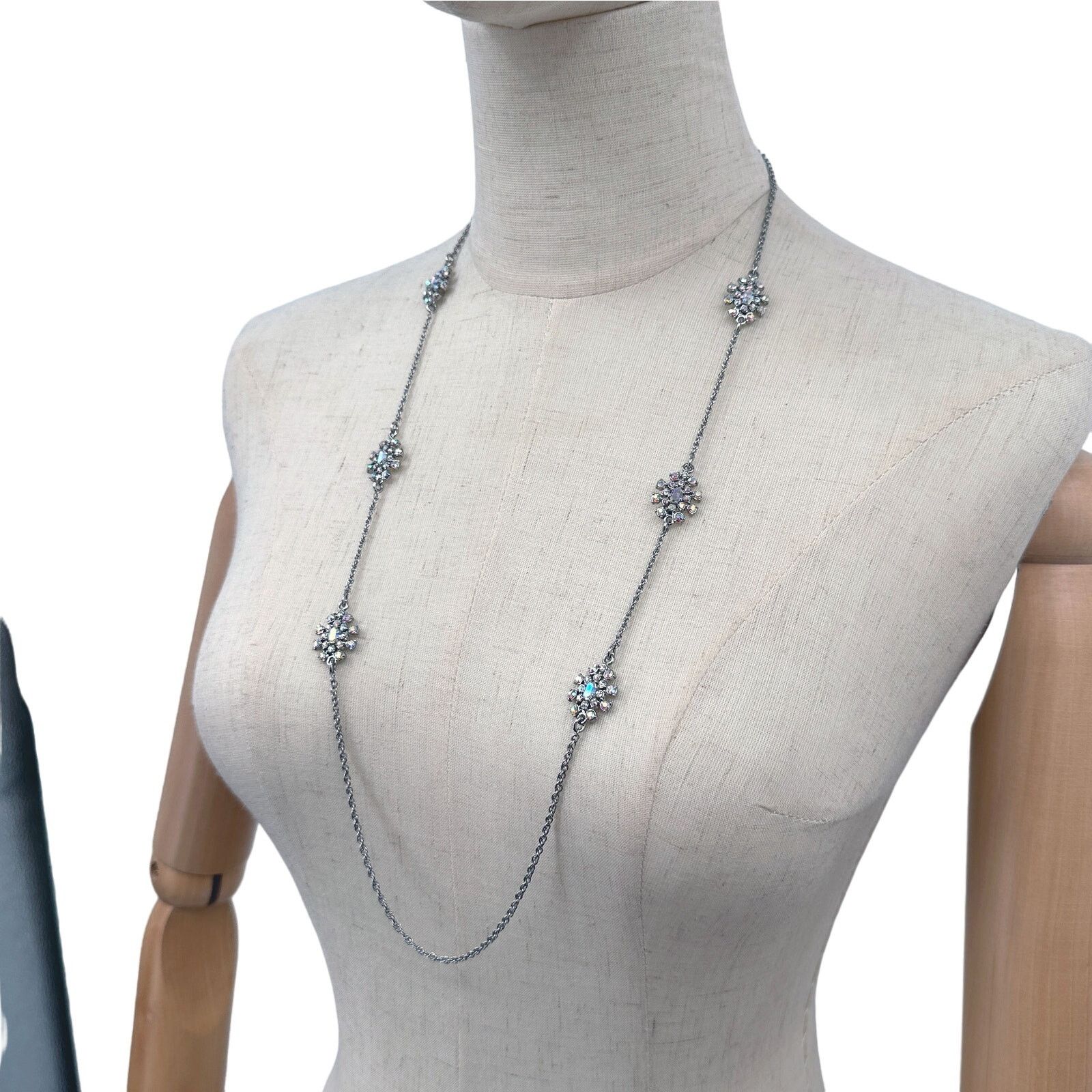 Ann Taylor Ann Taylor Silver Chain Long Necklace AB Rhinestone Stations Size ONE SIZE - 3 Thumbnail