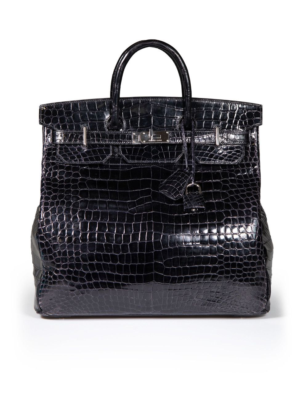1999 Noir Shiny Porosus Croc PHW Haut à Courroies Birkin 40