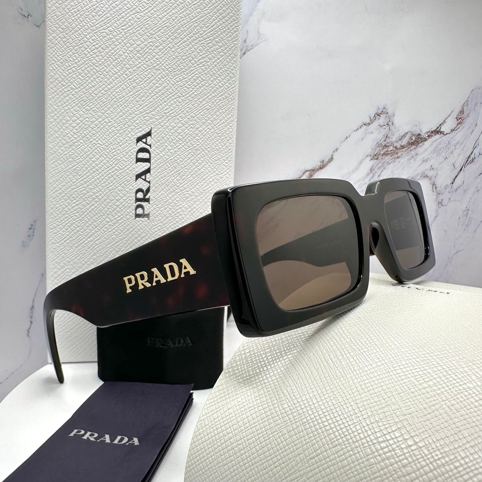 Prada Prada Sunglasses Brown Black Tortoise Gold Metal Logo Size ONE SIZE - 2 Thumbnail