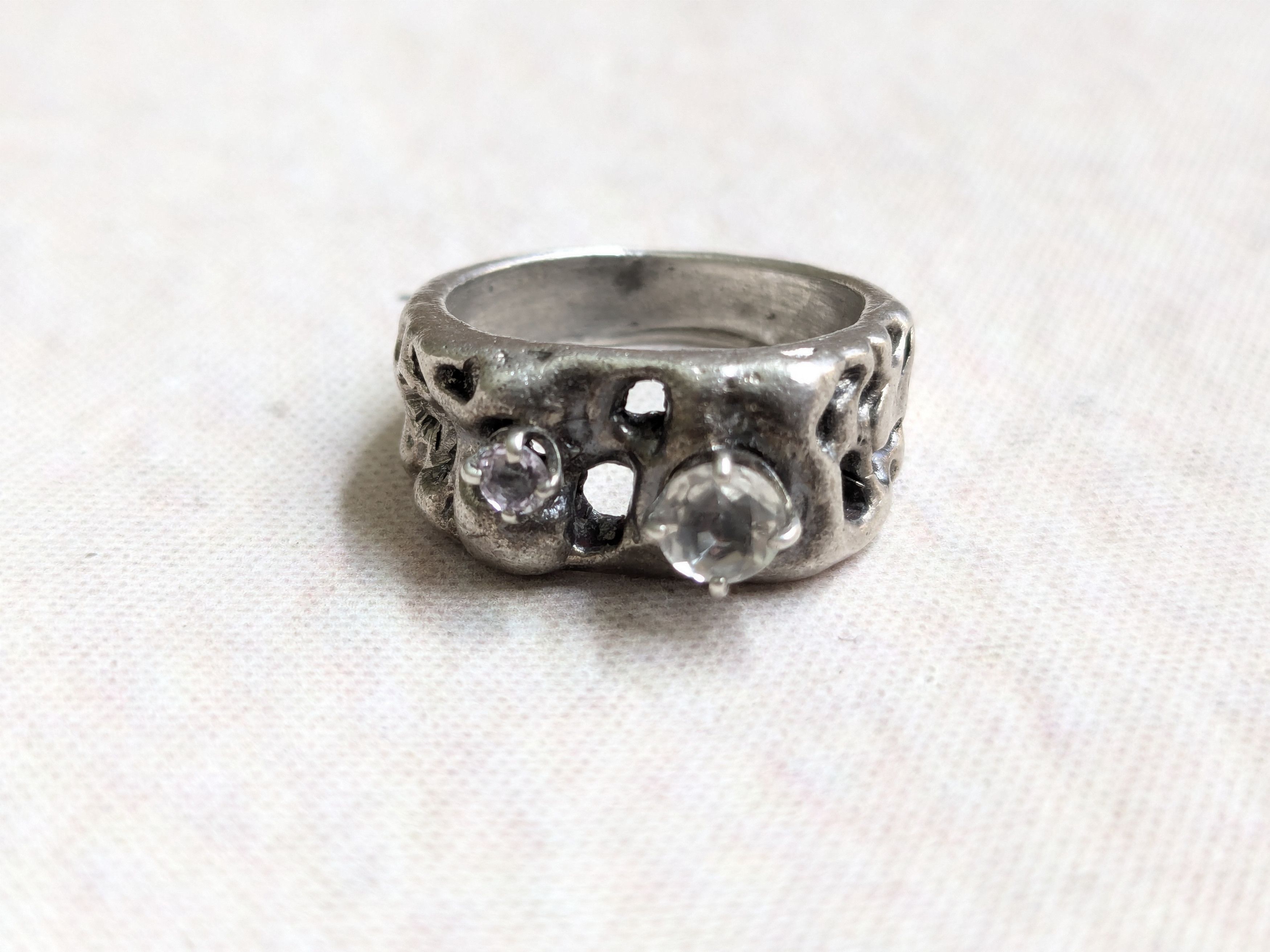 Jewelry Vintage Sterling Silver Ring Brutalist Band 4 Nugget Size ONE SIZE - 4 Thumbnail