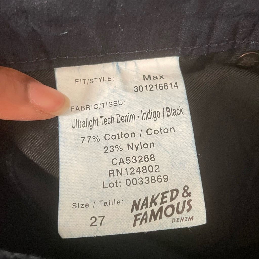 Naked & Famous Naked & Famous Mens Ultralight Tech Denim Jeans 27 Max Style Size US 27 - 3 Thumbnail