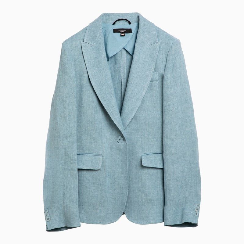 image of Weekend Max Mara Single-Breasted Blue Linen Jacket in Light Blue, Women's (Size Large)