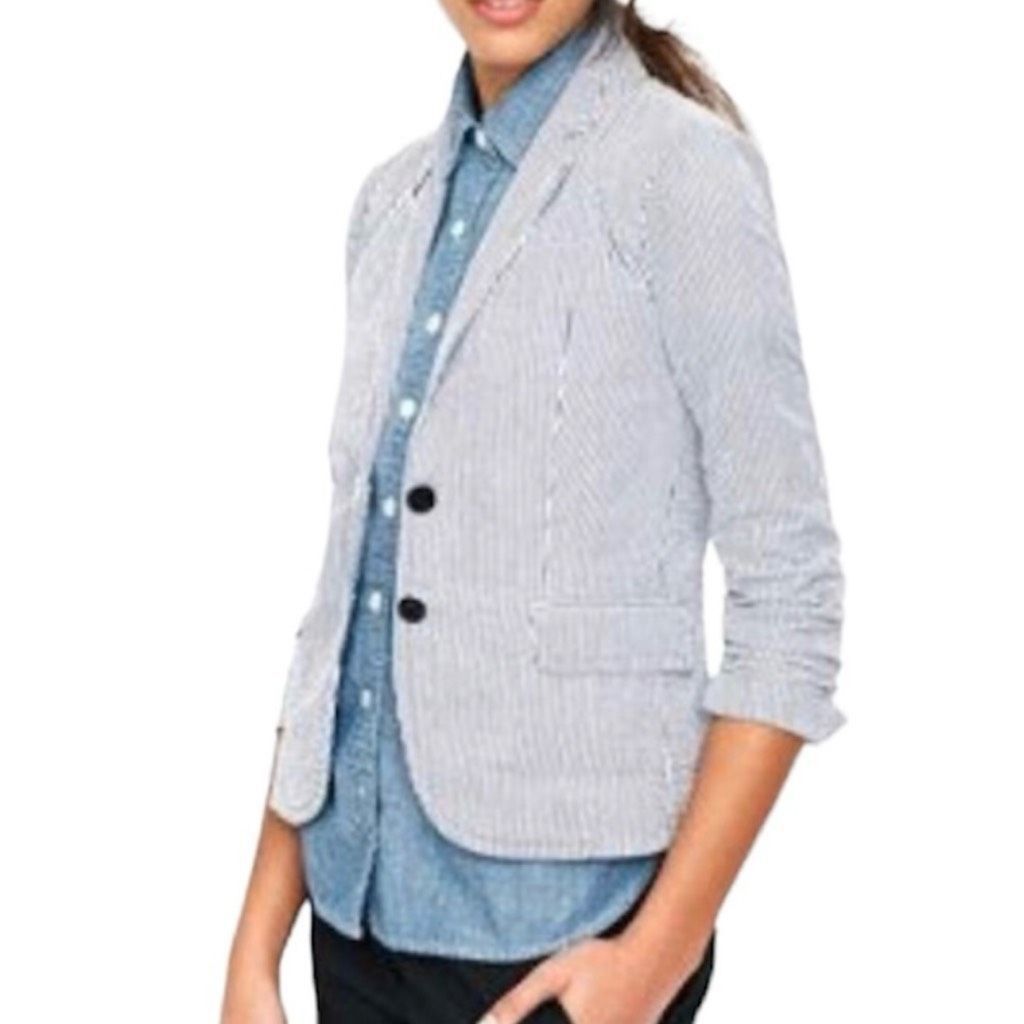 Sandro Sandro Seersucker Navy Blue White Pinstripe Cotton Blazer Ja Size S / US 4 / IT 40 - 7 Thumbnail