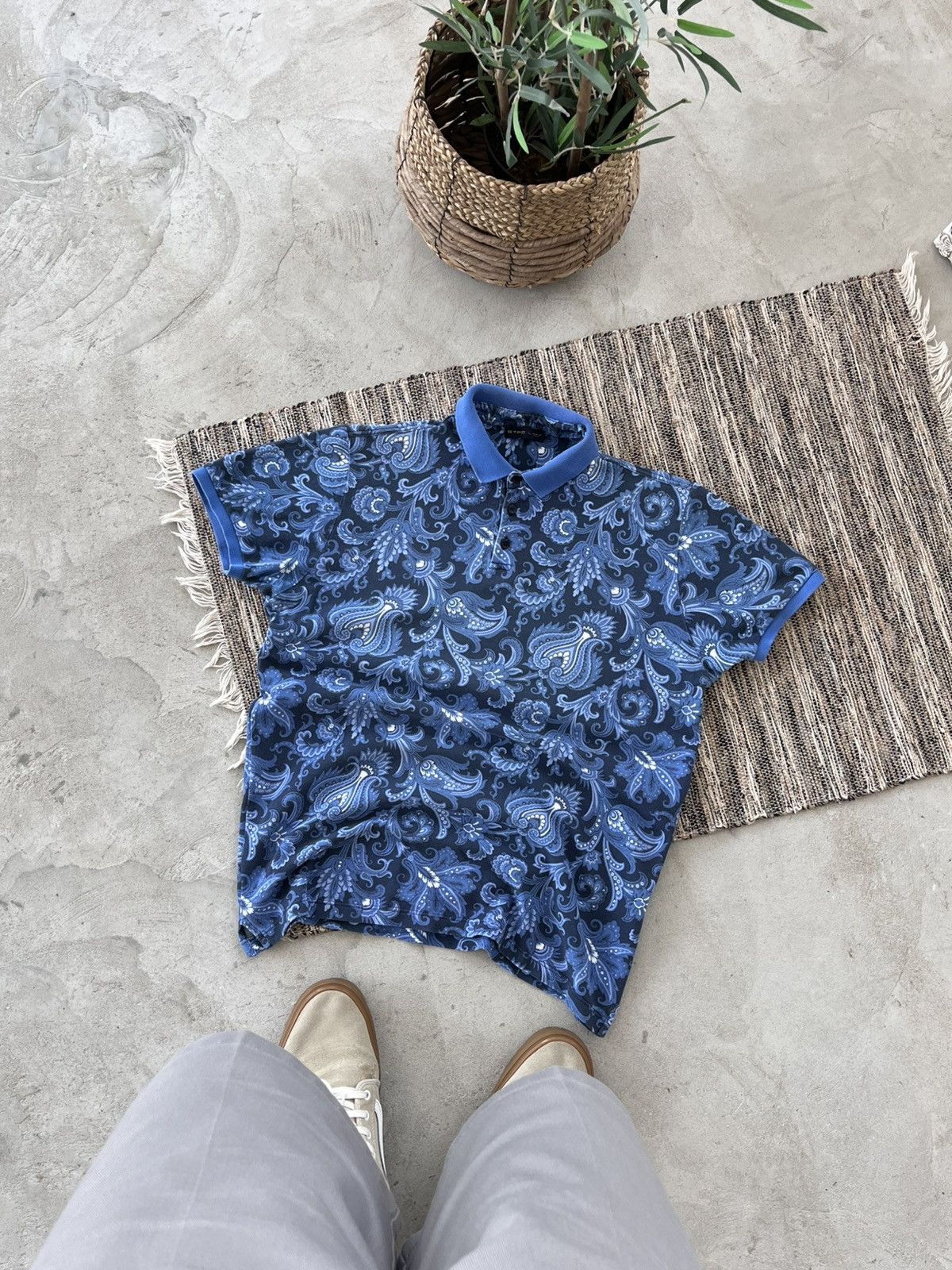 Etro Vintage Luxury Etro Polo T-Shirt Blue Artistic Designs Y2K Size US L / EU 52-54 / 3 - 1 Thumbnail
