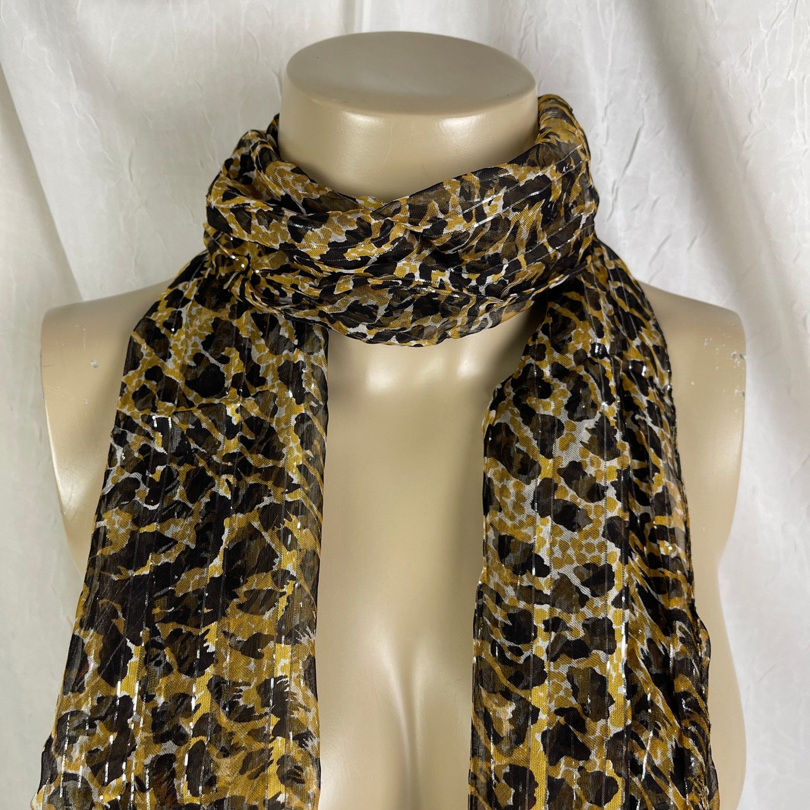 Vintage VTG Leopard Print Sheer Scarf Striped Silver Brown Black Red Size ONE SIZE - 9 Thumbnail