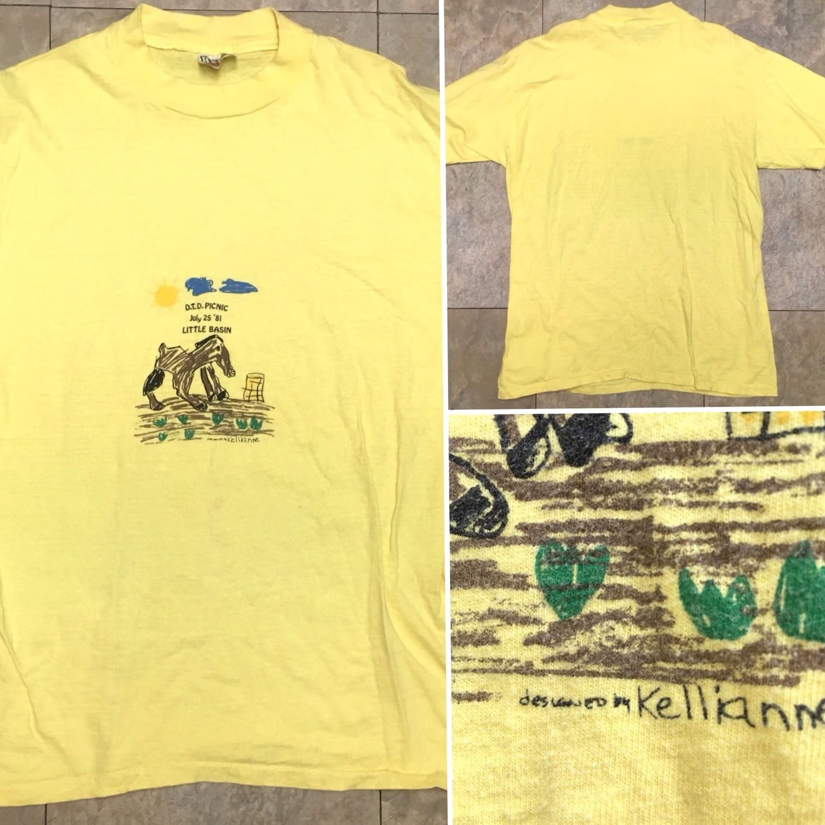 Hanes VINTAGE Hanes DTD Picnic July 25 81 Little Basin Picnic T Shirt Mens L Yellow 1980s Graphic Tee Size US L / EU 52-54 / 3 - 6 Thumbnail
