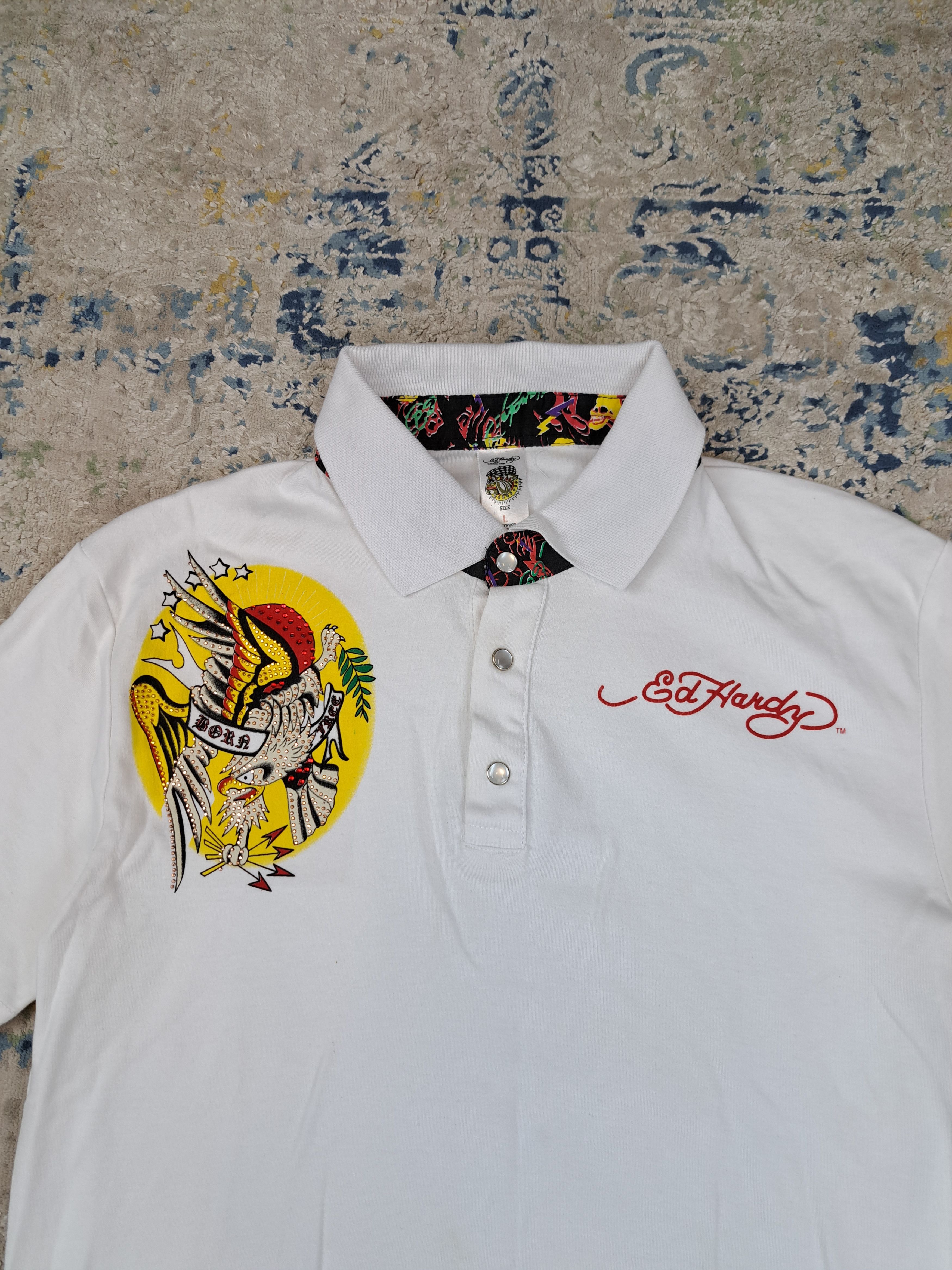 Ed Hardy Ed Hardy Big Logo Polo Shirt Rhinestones Drip Swag y2k Size L / US 10 / IT 46 - 2 Thumbnail