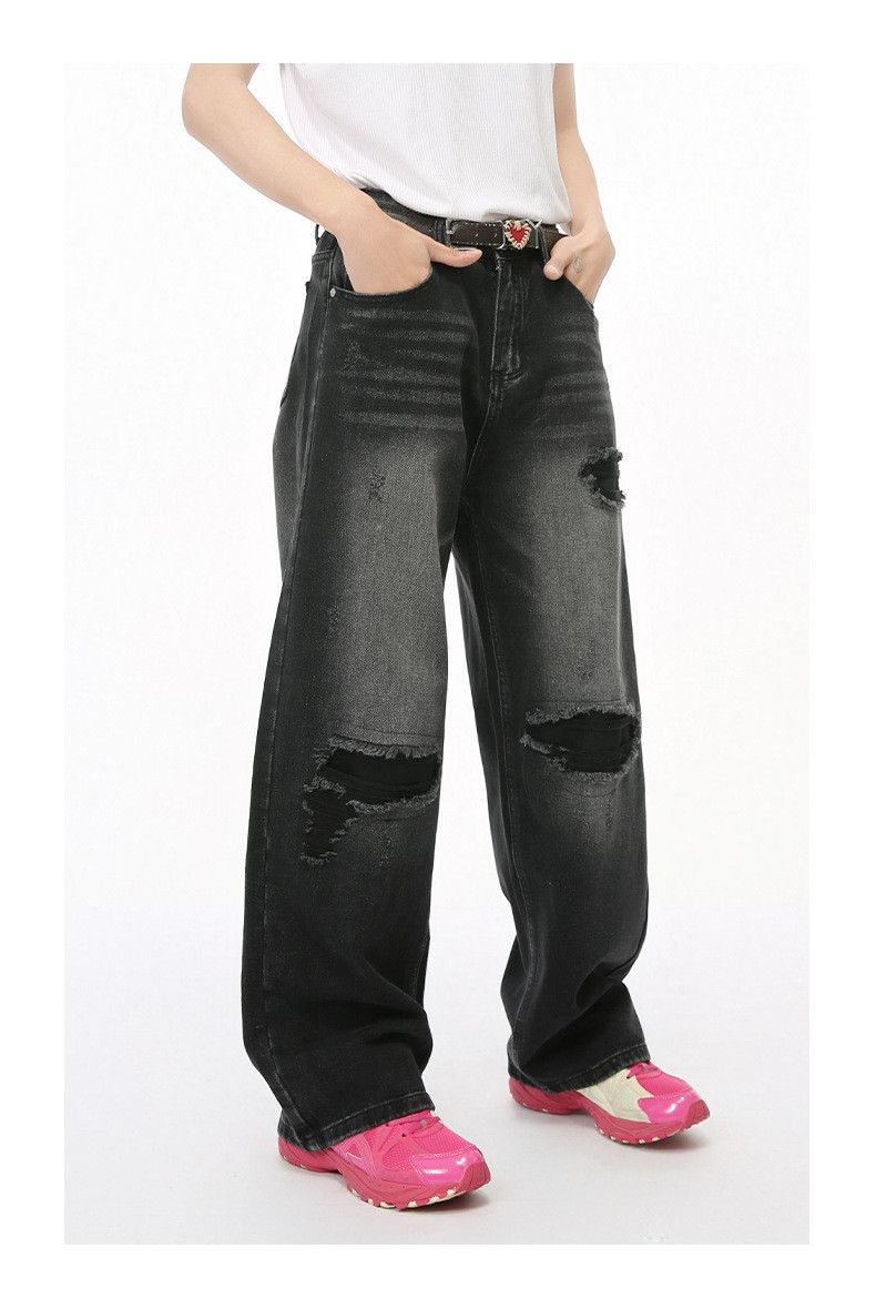 Japanese Brand × Jean Street retro distressed washed ripped jeans wide leg Size US 32 / EU 48 - 6 Thumbnail