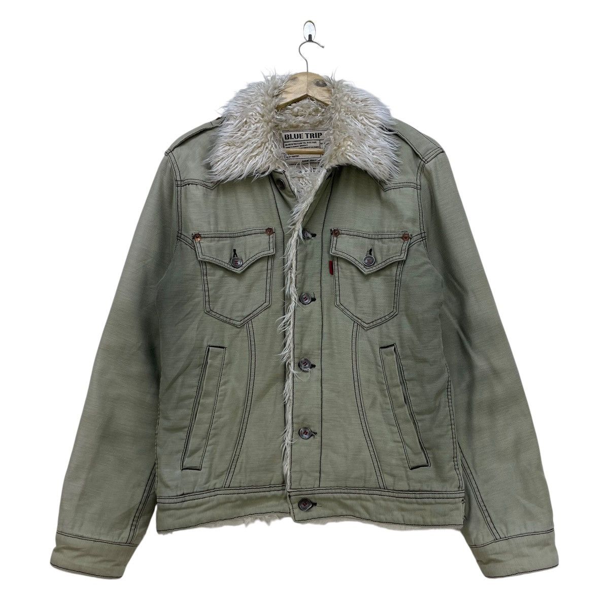 14th Addiction × Le Grande Bleu (L.G.B.) Vintage Faded Blue Trip Edwin Faux Fur Styled Trucker Design Size US M / EU 48-50 / 2 - 2 Thumbnail