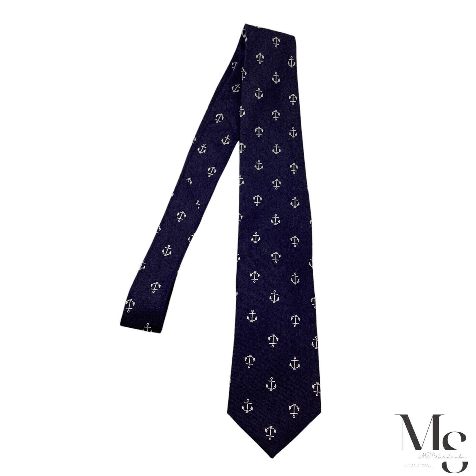 Hanes HAINES & BONNER Blue Anchor Print Silk Tie Hand Made W: 3" E Size ONE SIZE - 6 Thumbnail