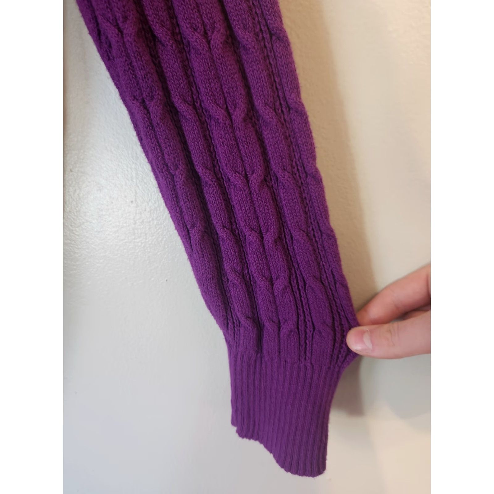 Vintage St. John's Bay Purple Cable Knit V Neck Sweater 2X Womens Plus Pullover Knit Wool Blend Long Sleeve Cardigan Size XXL / US 16-18 / IT 52-54 - 4 Thumbnail