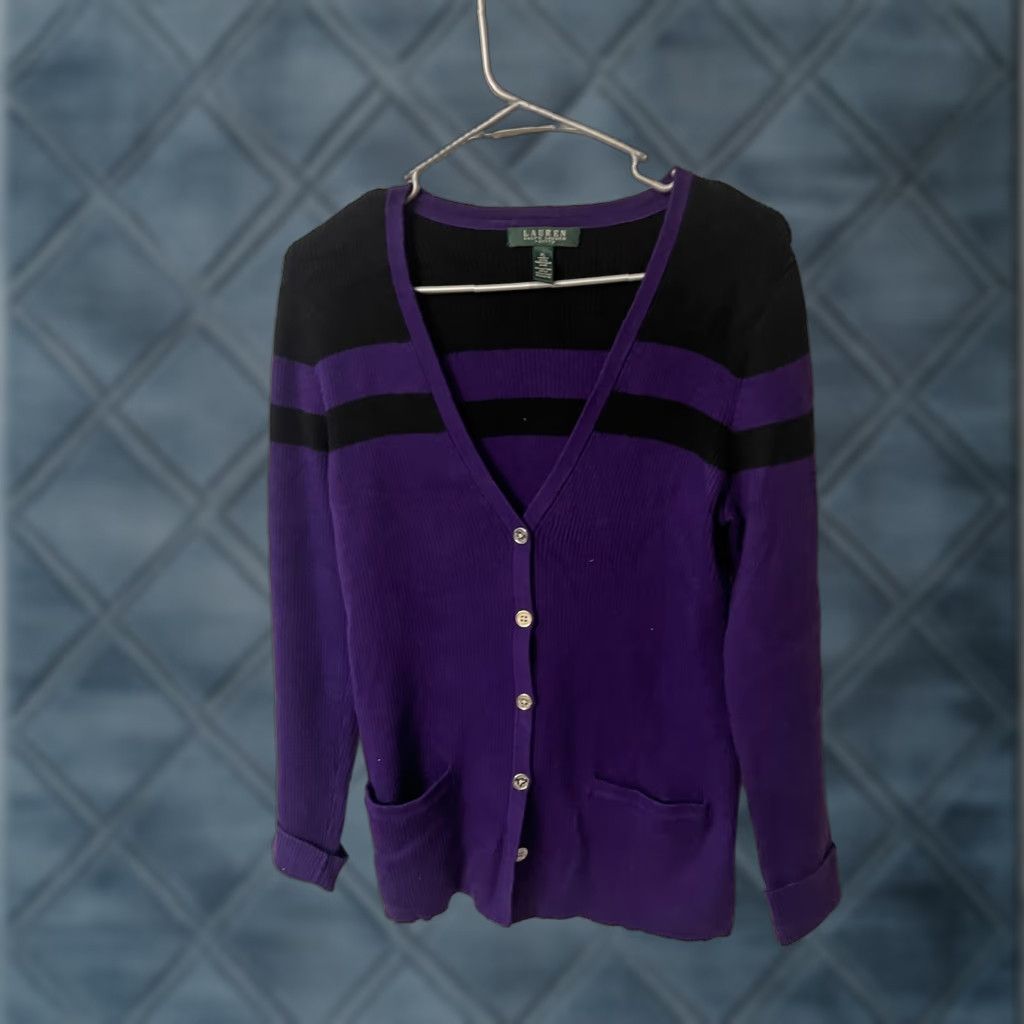 Ralph Lauren Ralph Lauren Women's Sweater Cardigan Purple Button Long Sleeve Petite Large Size L / US 10 / IT 46 - 1 Thumbnail