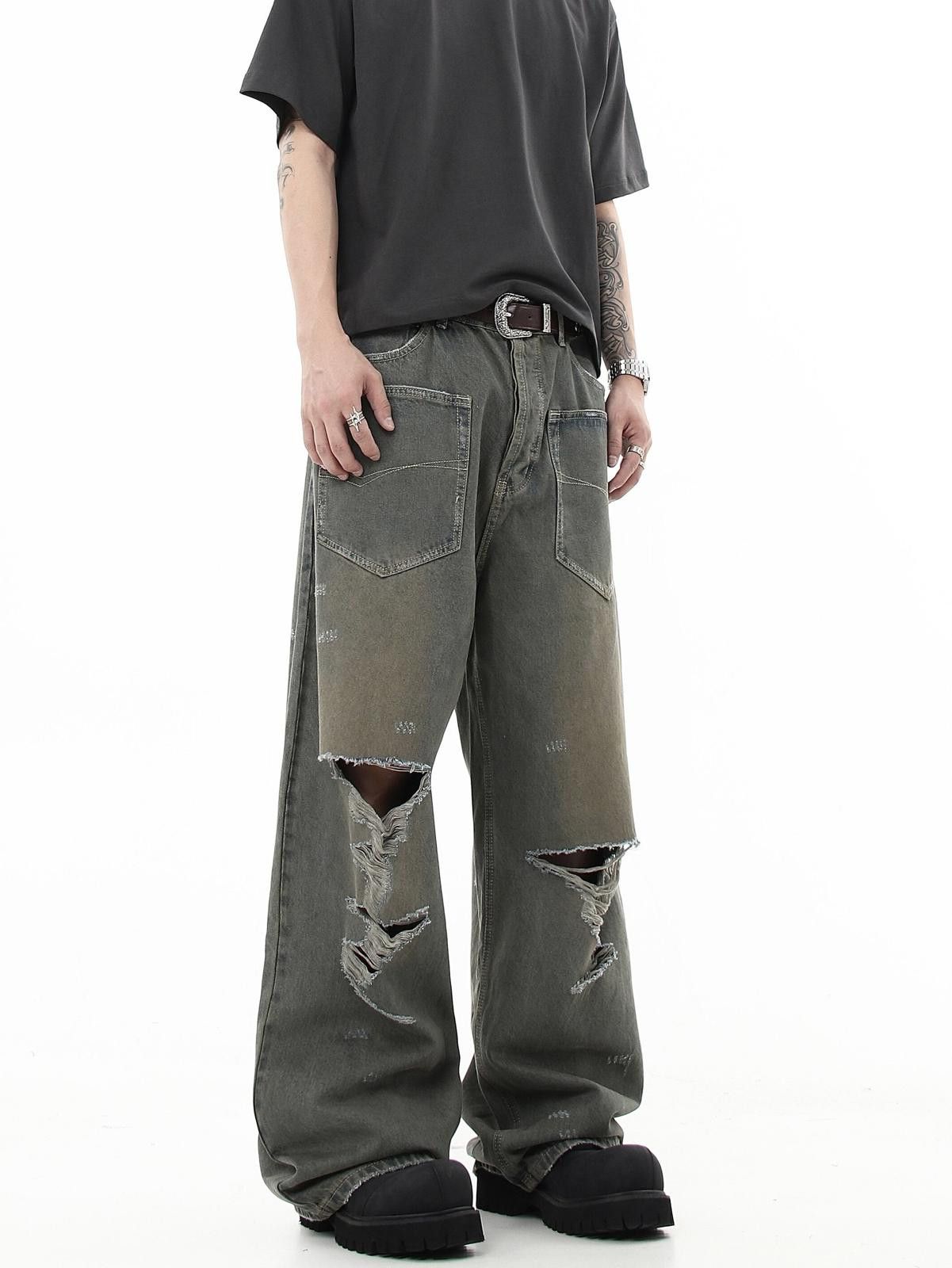 Vintage Baggy Reversed Ripped Washed Wide Leg Denim Jeans Size US 30 / EU 46 - 1 Thumbnail