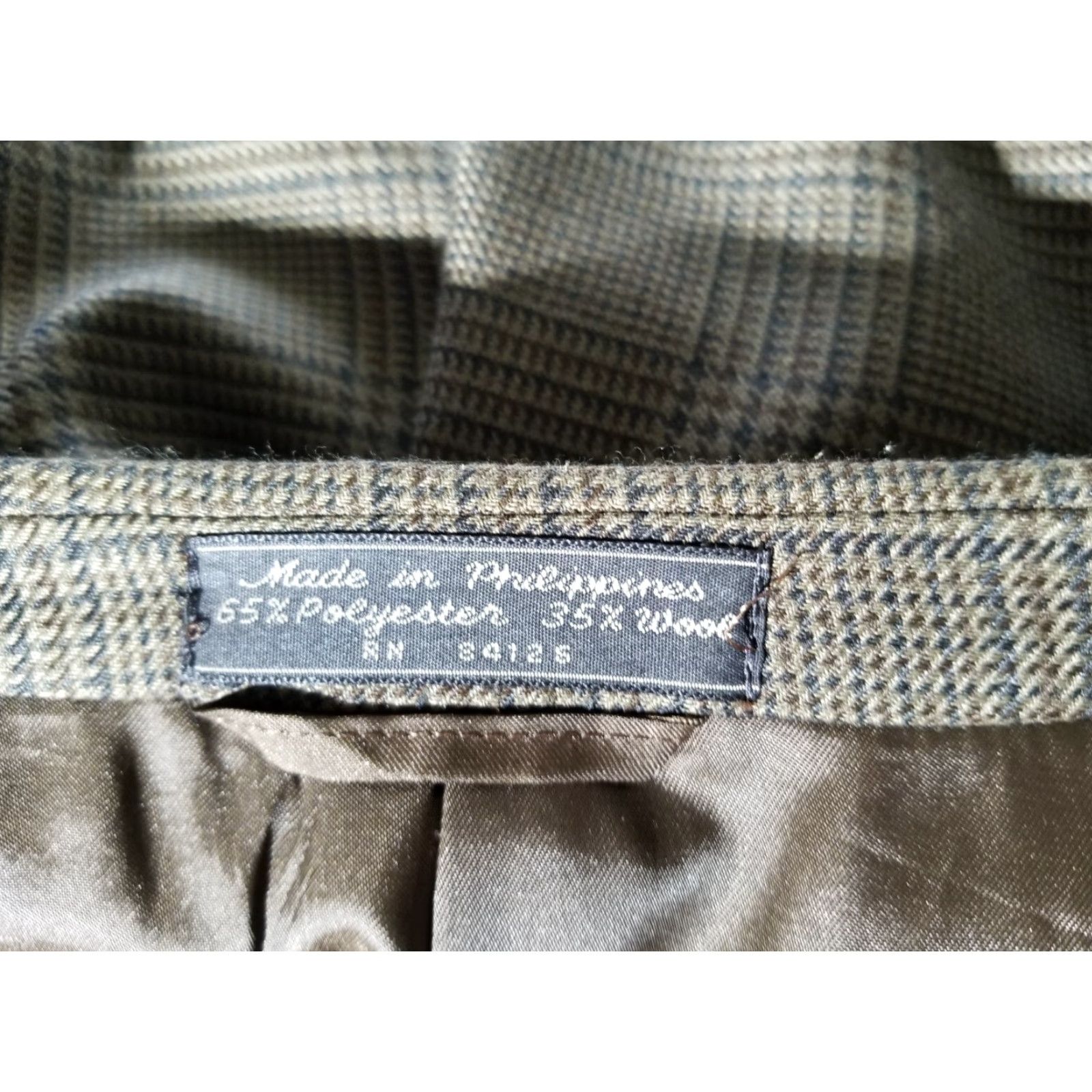 Vintage Palo Savino Sport Coat Blazer Jacket Plaid Wool Polyester Tweed Brown & Blue 2 Button Long Notch Lapel 48L Mens Regular Size 48R - 6 Thumbnail