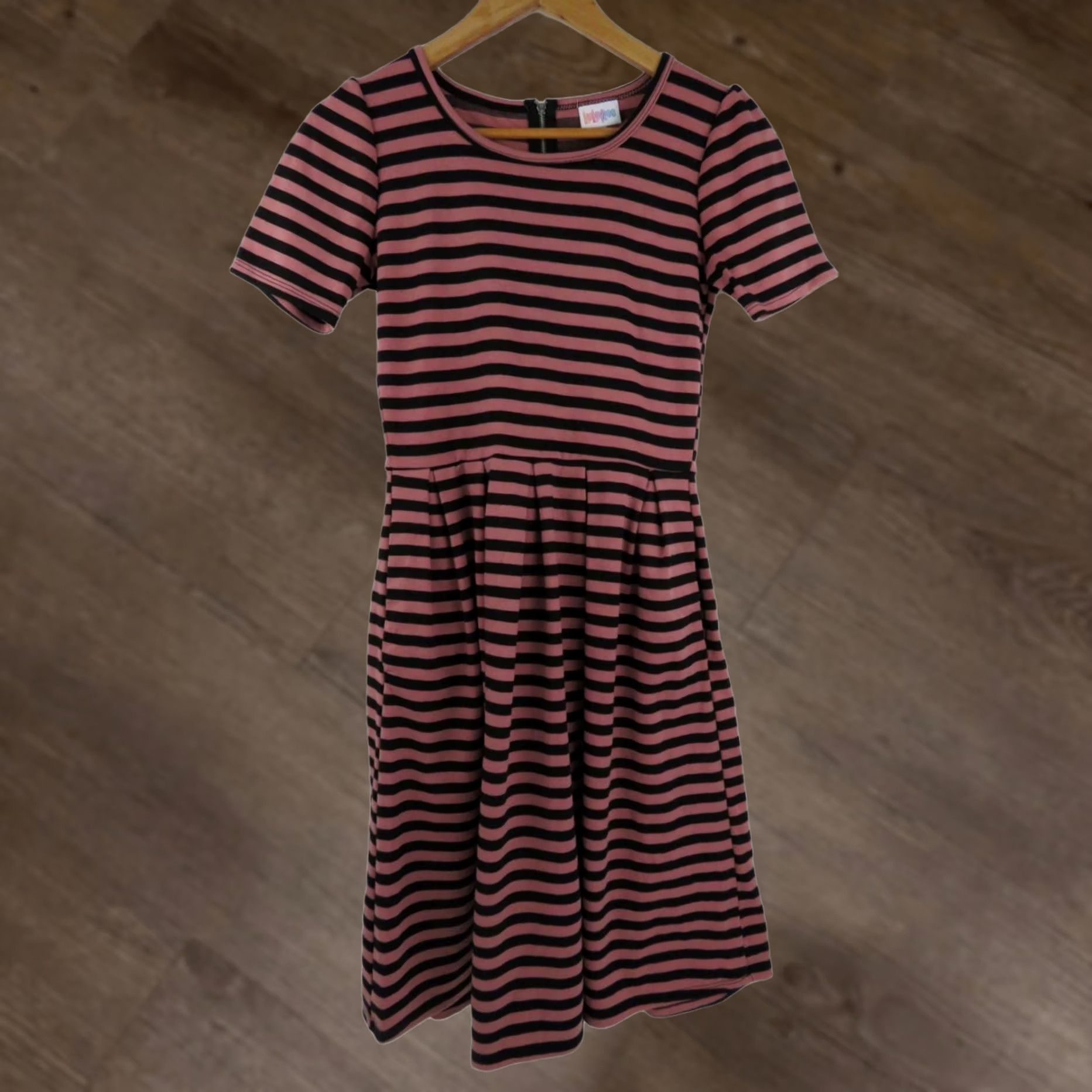 Vintage LuLaRoe Women's Amelia Dress XS Pink Brown Striped Fit & Flare A-Line Size XS / US 0-2 / IT 36-38 - 1 Thumbnail