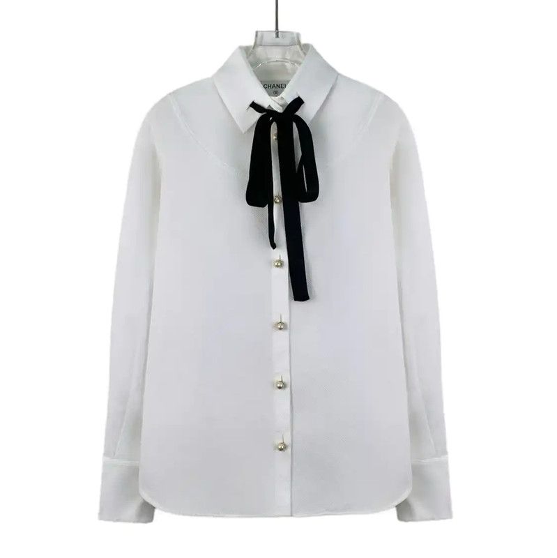 Chanel Chanel White Cotton Women's Shirt with Ribbon Tie 0089 Size S / US 4 / IT 40 - 1 Thumbnail