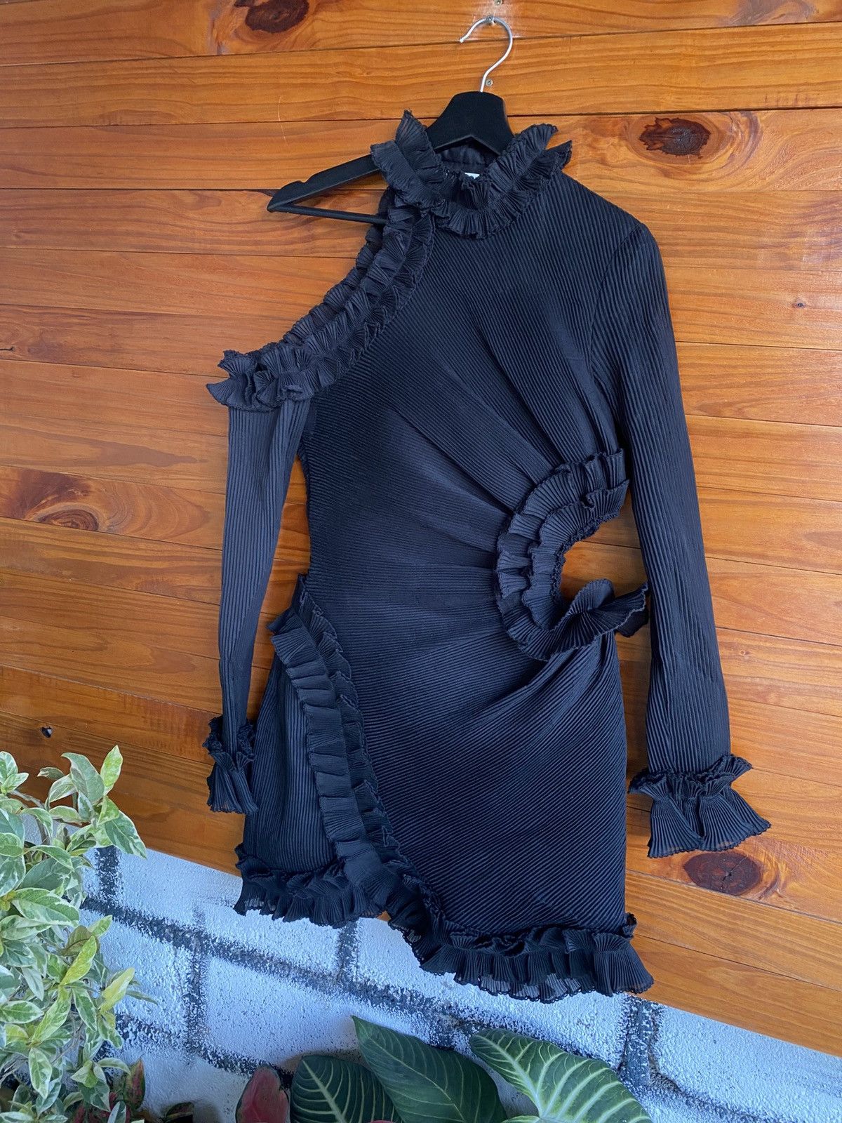 Zimmermann Black Pleated Ruffle Mini Dress Designer Evening Dress Size M / US 6-8 / IT 42-44 - 6 Thumbnail