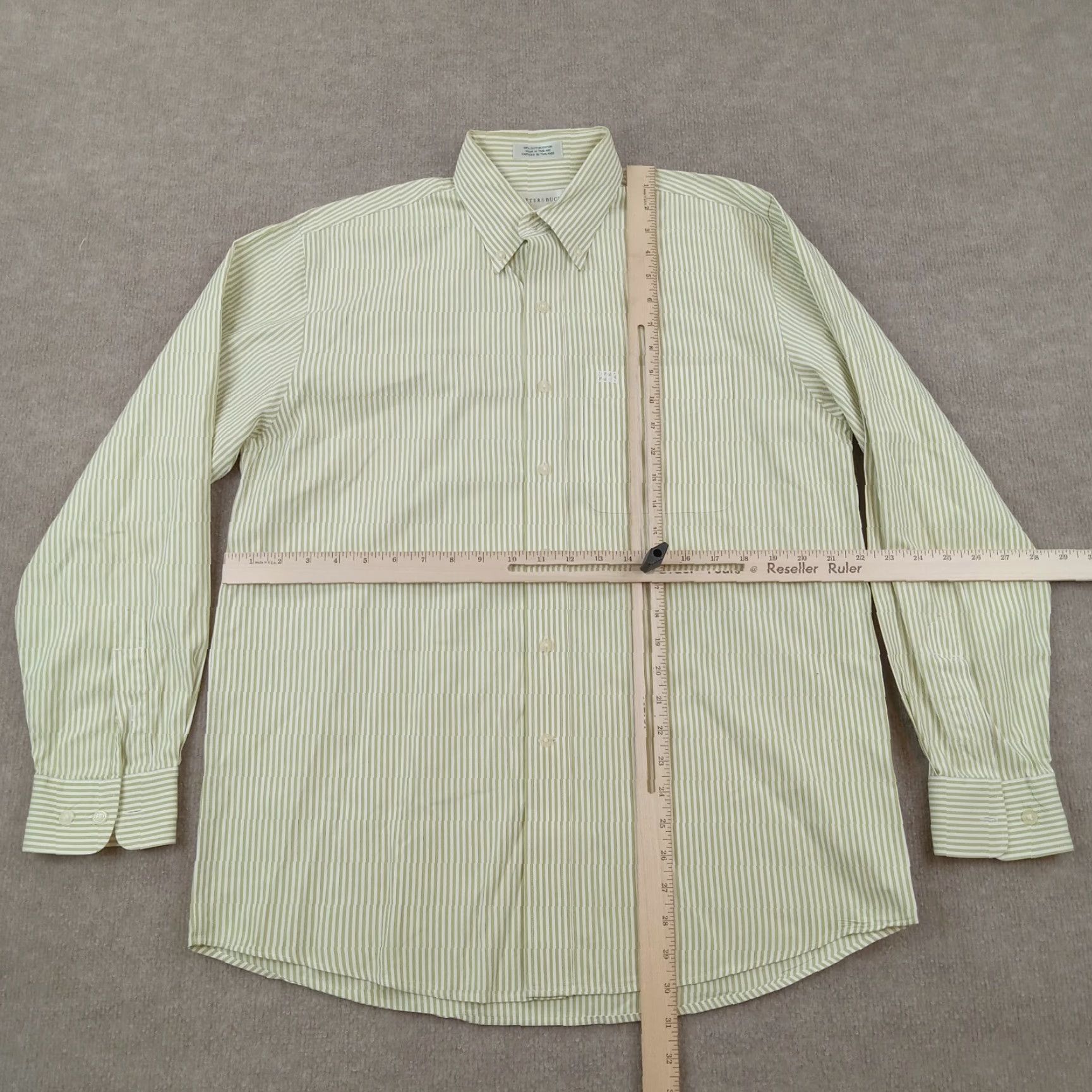 Ralph Lauren Cutter & Buck Shirt Mens Medium Green White Striped Button Up Casual Long Sleeve Size US M / EU 48-50 / 2 - 2 Thumbnail
