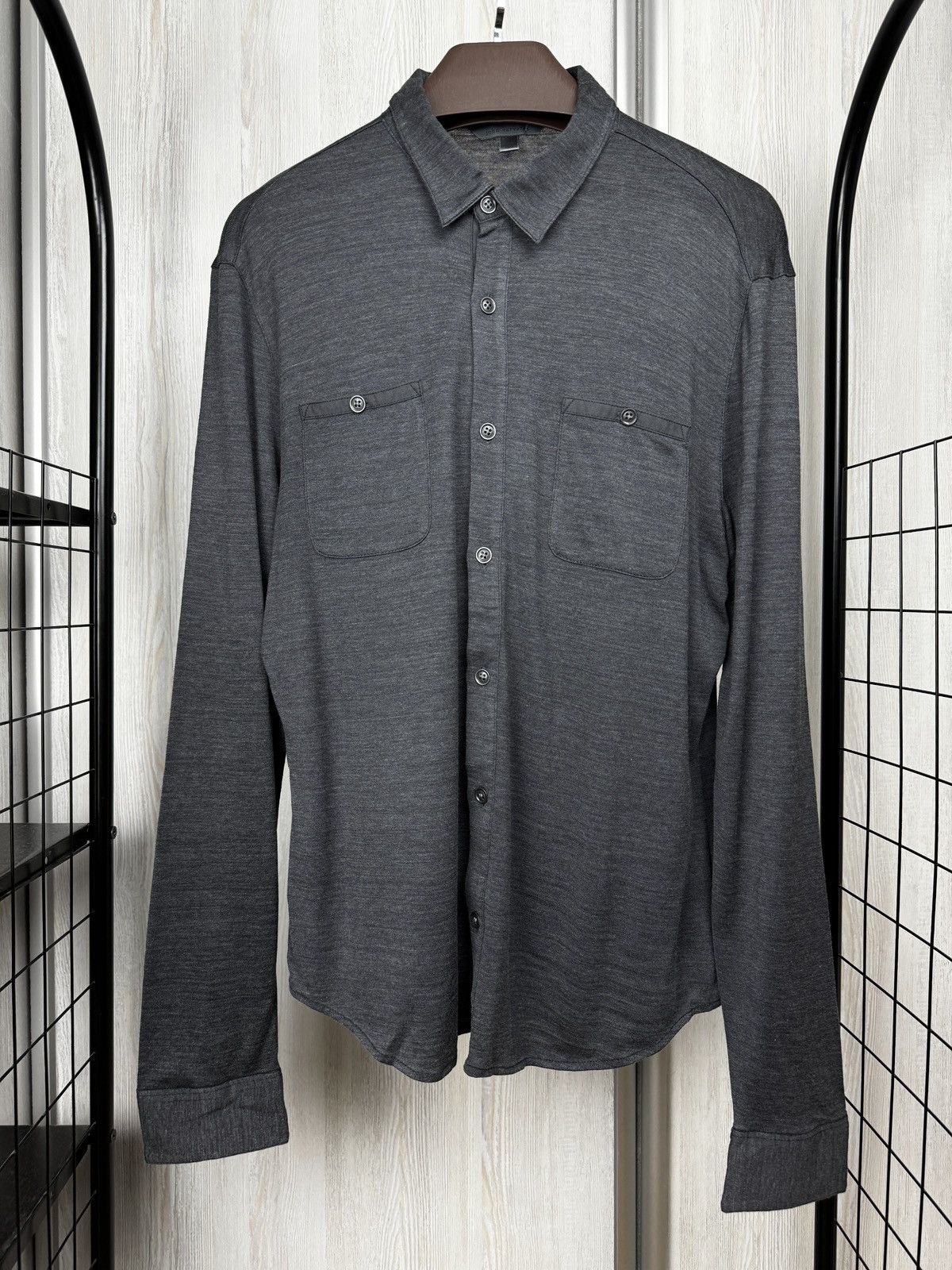 John Varvatos John Varvatos Collection Men's Grey Silk Cotton Knit Shirt Size US M / EU 48-50 / 2 - 2 Thumbnail