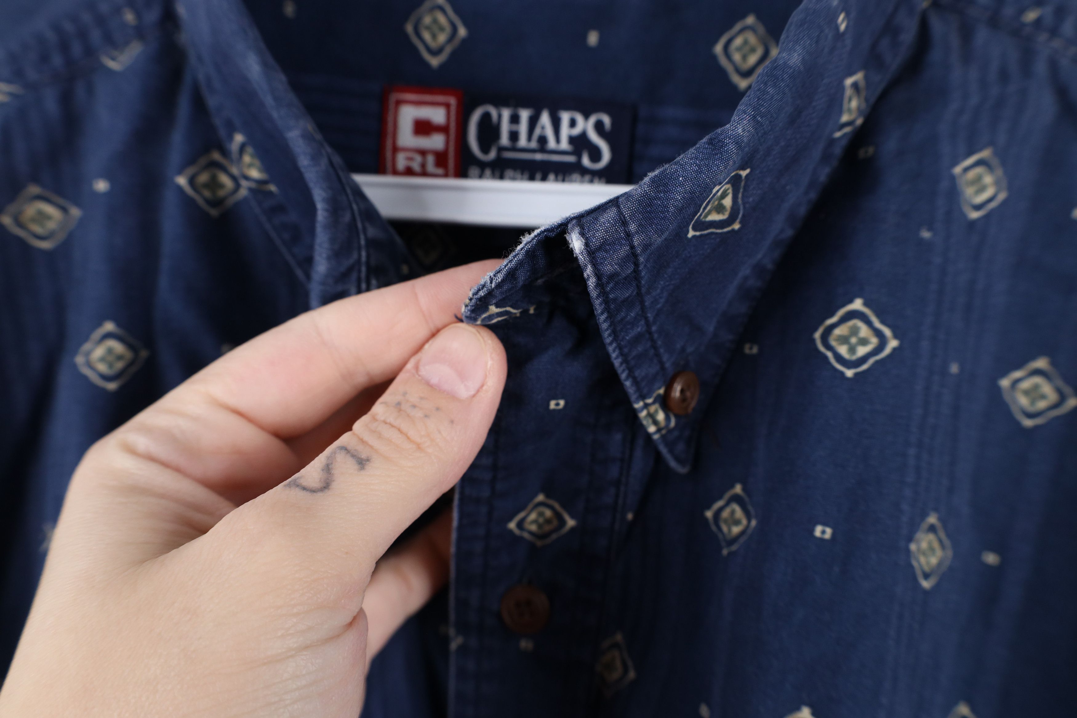 Ralph Lauren × Vintage Vintage 90s Chaps Ralph Lauren Geometric Collared Shirt Size US L / EU 52-54 / 3 - 9 Thumbnail