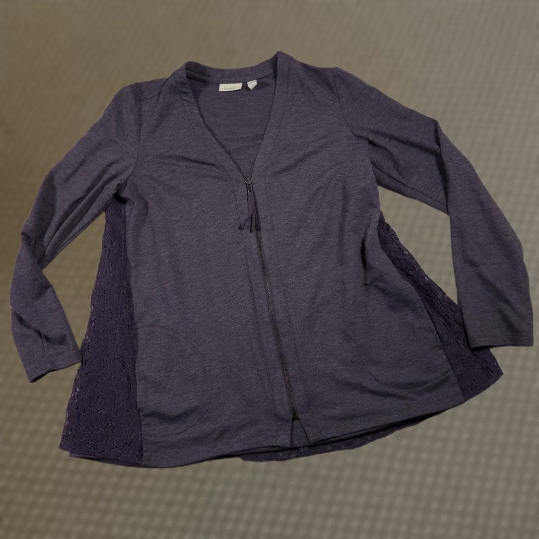 Vintage LOGO Lounge Cardigan Womens XL Purple Open Front Lace Trim Pockets Casual Lightweight Zip Front Lounge Wear Size L / US 10 / IT 46 - 1 Thumbnail