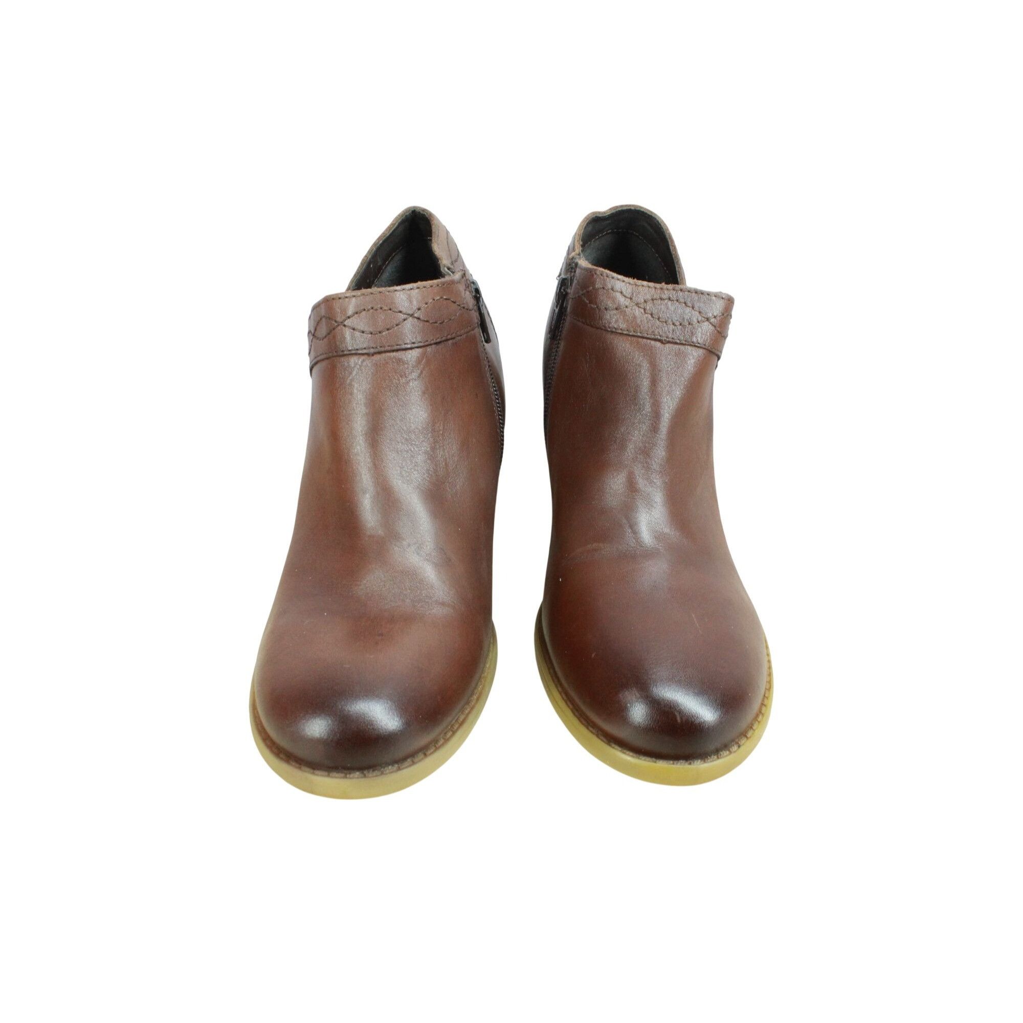 Other Earth Side Zip Notched Heel Brown Leather Ankle Bootie Women Size US 9.5 / IT 39.5 - 4 Thumbnail