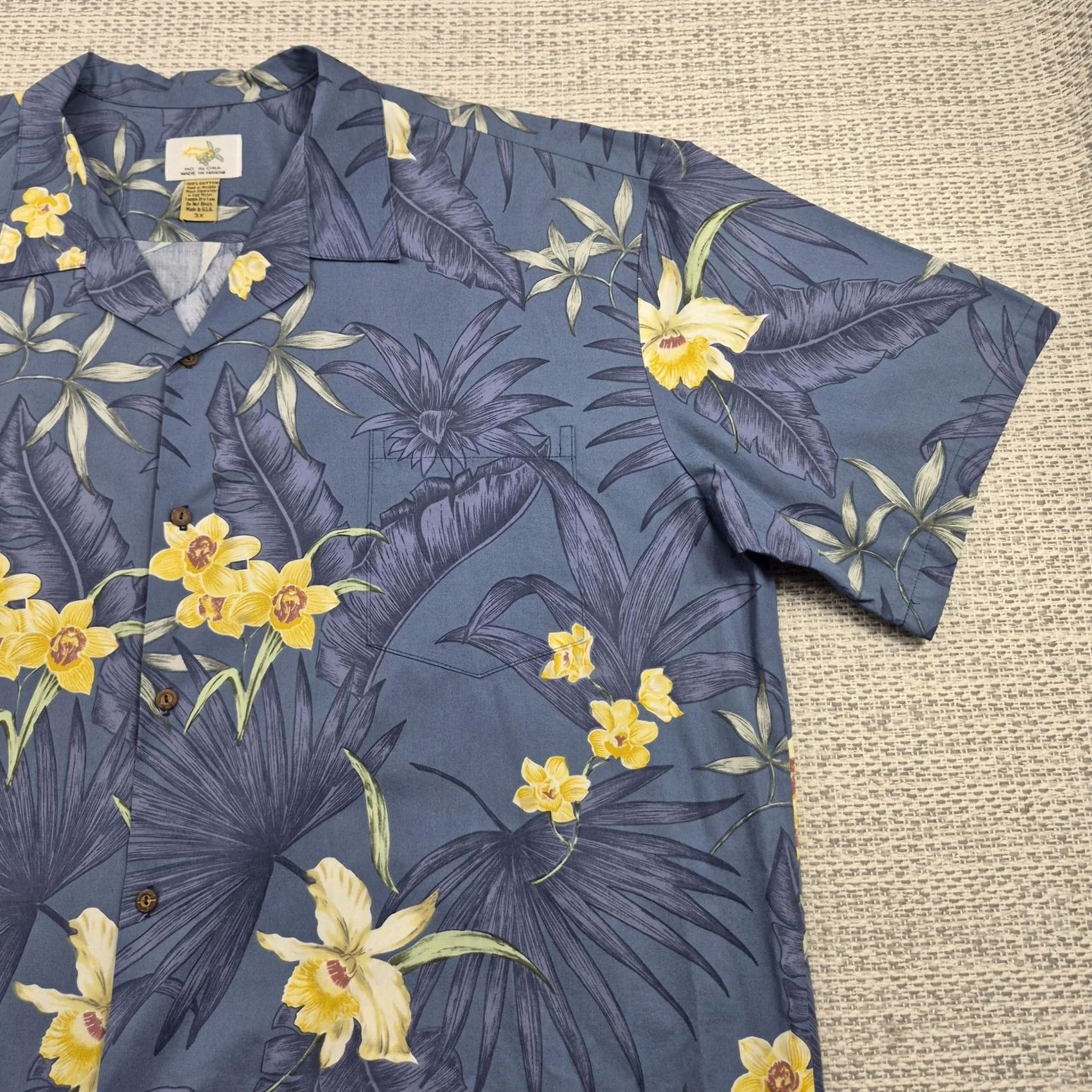 ALOHAS Ho Aloha Button Up Shirt Mens 3XL Blue Floral Hawaiian Aloha Short Sleeve Size US XXL / EU 58 / 5 - 2 Thumbnail