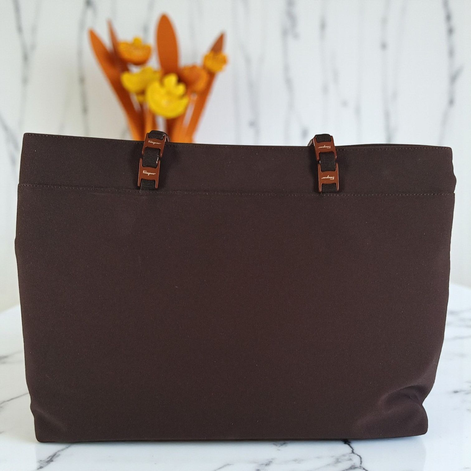Salvatore Ferragamo Salvatore Ferragamo Vala Tote in Brown with Logo Chain Strap Size ONE SIZE - 2 Thumbnail