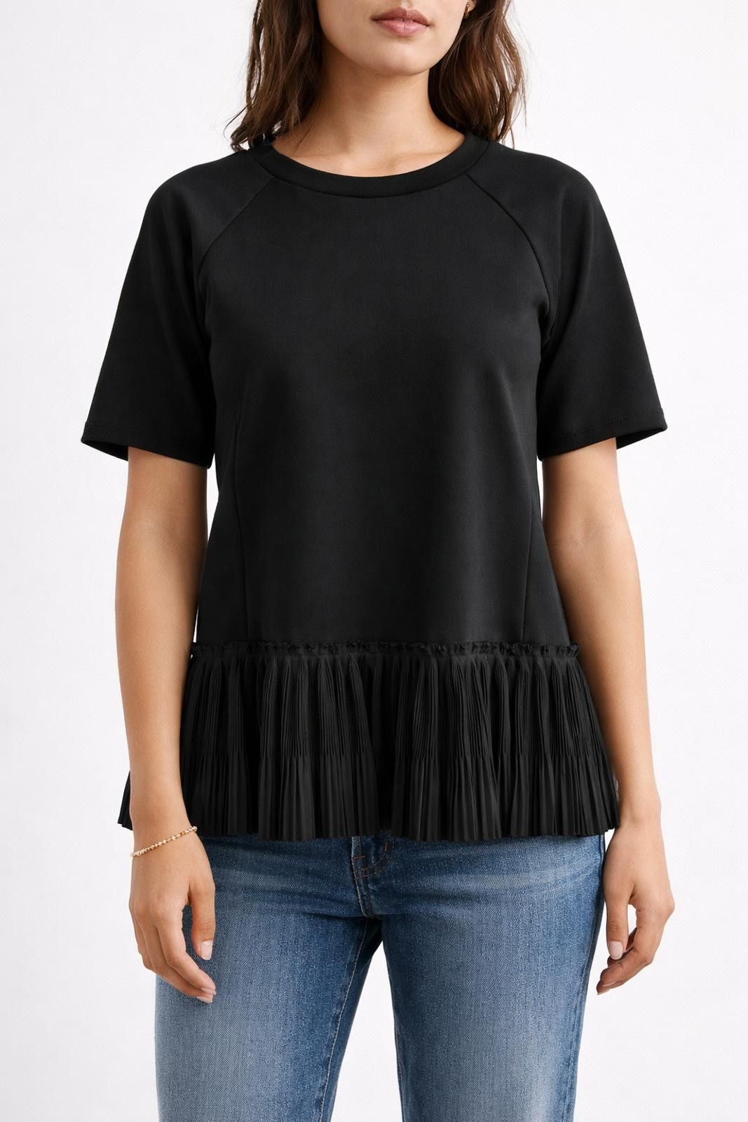 Other MEIMEIJ Black Short Sleeve Top with Pleated Hem Size S / US 4 / IT 40 - 1 Thumbnail