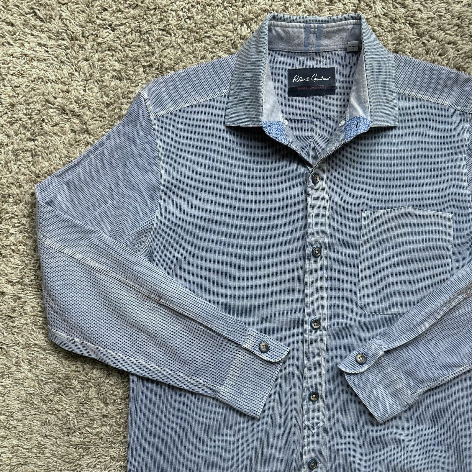 Robert Graham Robert Graham Blue Button Up LS Shirt Size L Tailored Fit Size US L / EU 52-54 / 3 - 2 Thumbnail