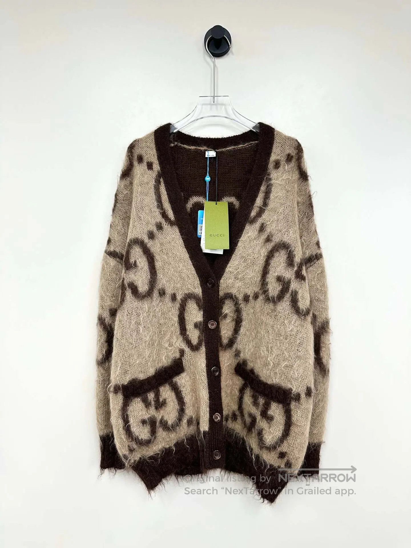 Gucci Guicci Brown Double G Monogram Printed Logo Mohair Knit Ca Size XS / US 0-2 / IT 36-38 - 1 Thumbnail