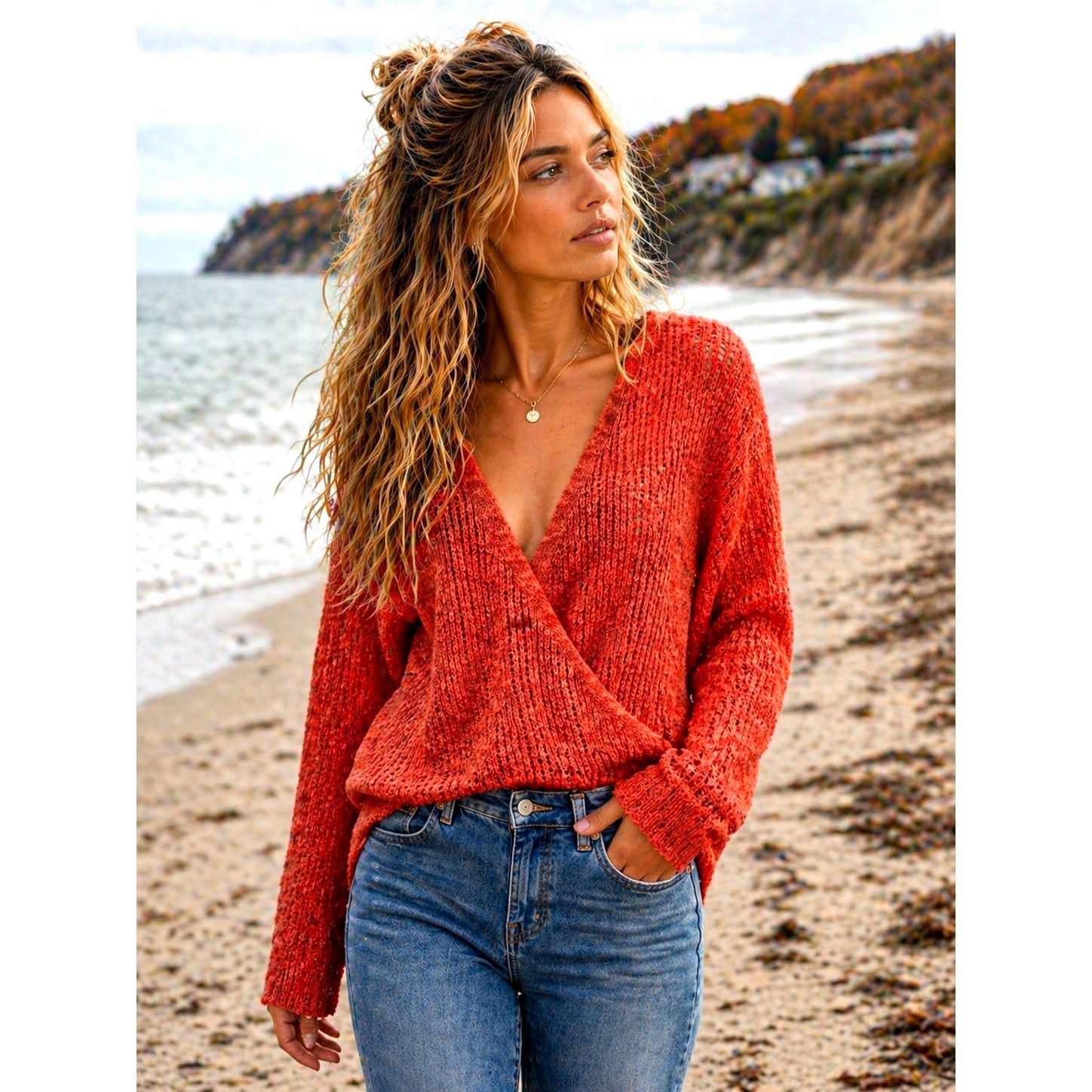 Billabong Billabong Sweet Bliss Loose Knit Wrap Sweater Red Orange L Size L / US 10 / IT 46 - 1 Thumbnail