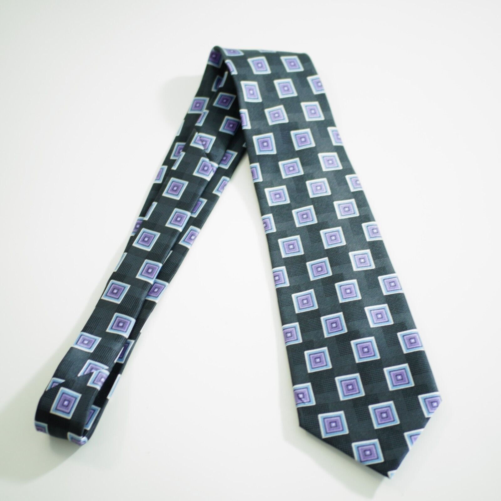 Vintage Stegg Boy's Black Purple Geometric Print Silk Tie Size ONE SIZE - 6 Thumbnail